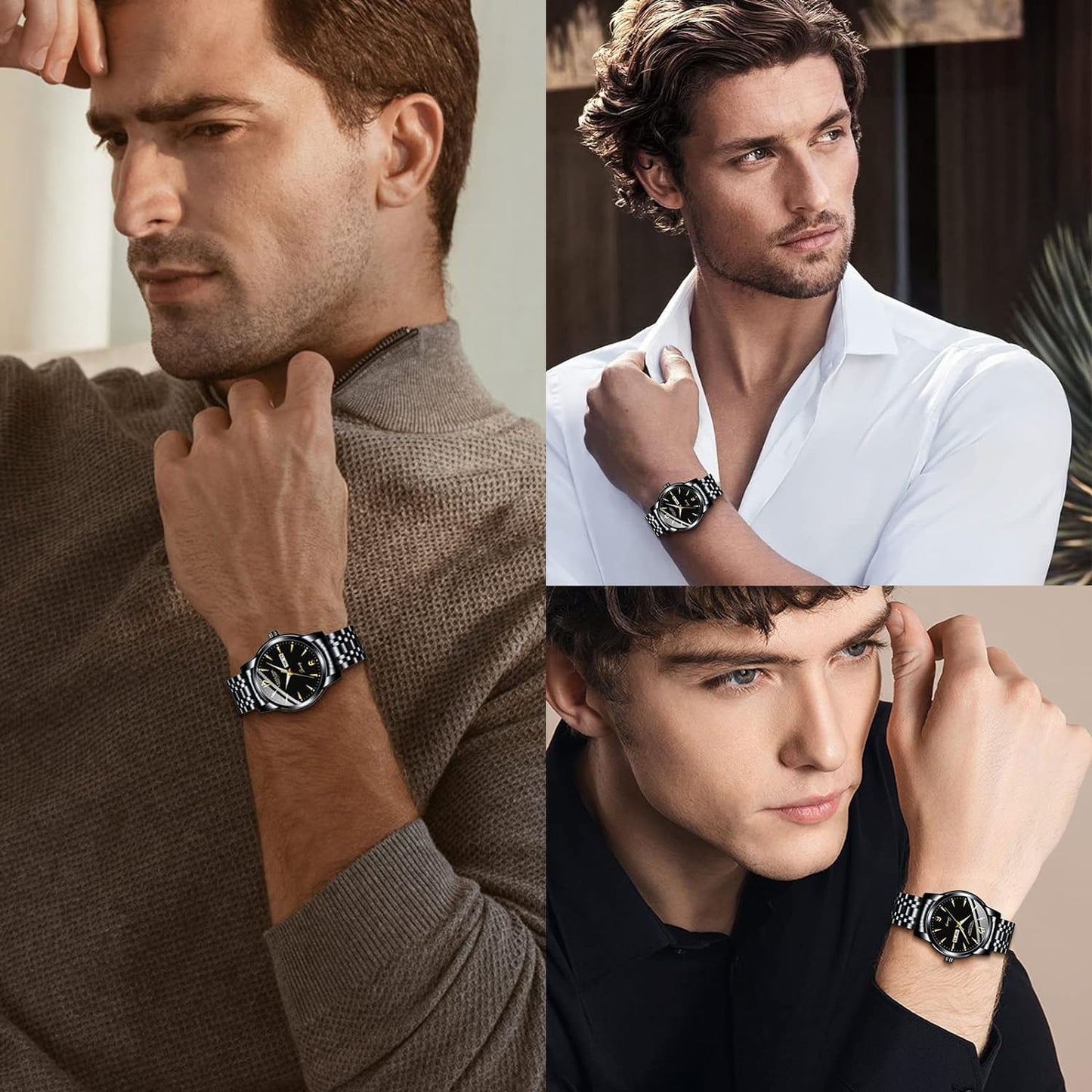 BY BENYAR AKNIGHT Watches for Men Quartz Movement Watch,Waterproof Luminous Men's Watch, Stainless Steel Strap Business Watches