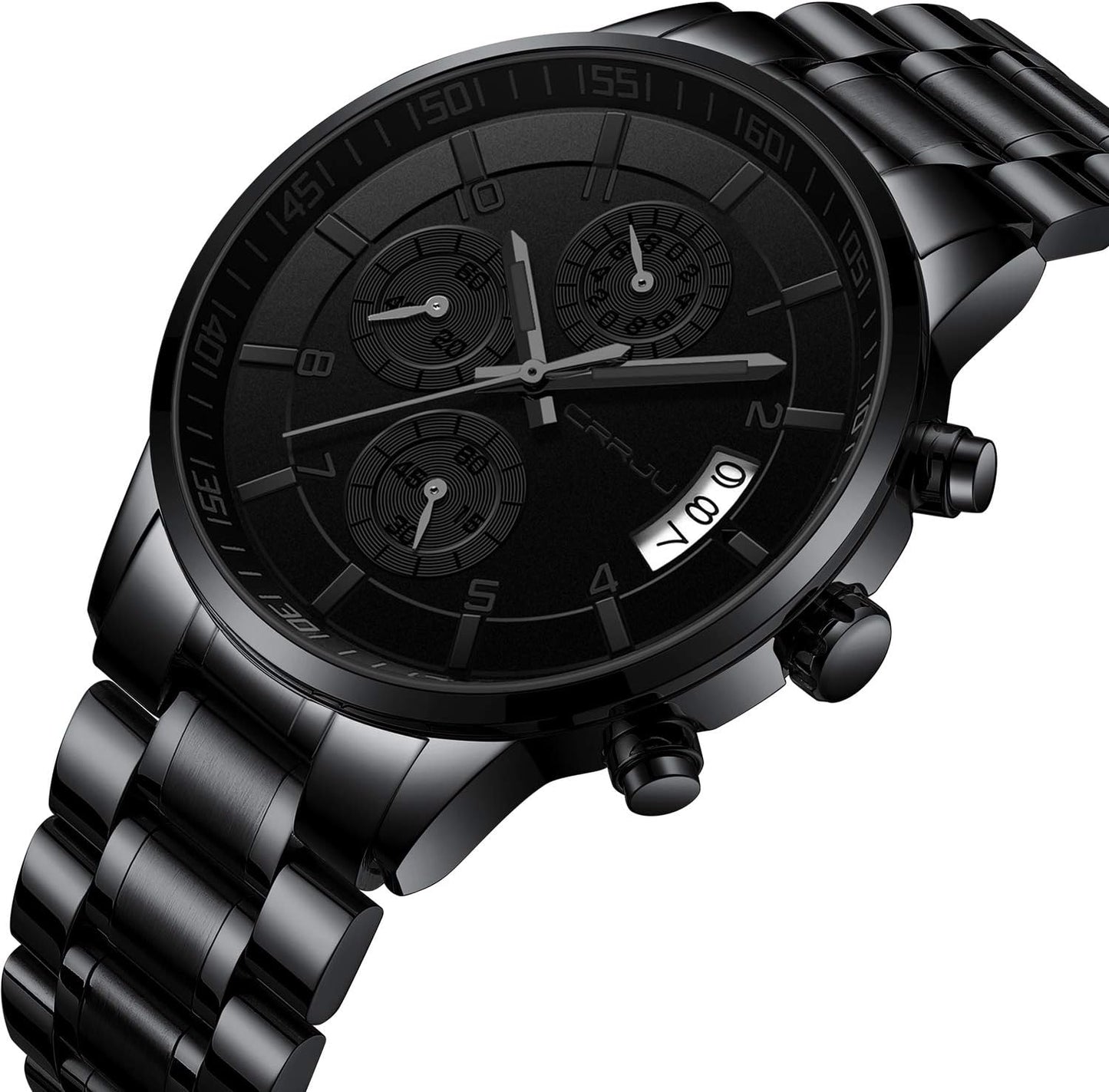 CRRJU Men's Fashion Stainless Steel Watches Date Waterproof Chronograph Wristwatches,Stainsteel Steel Band Waterproof Watch