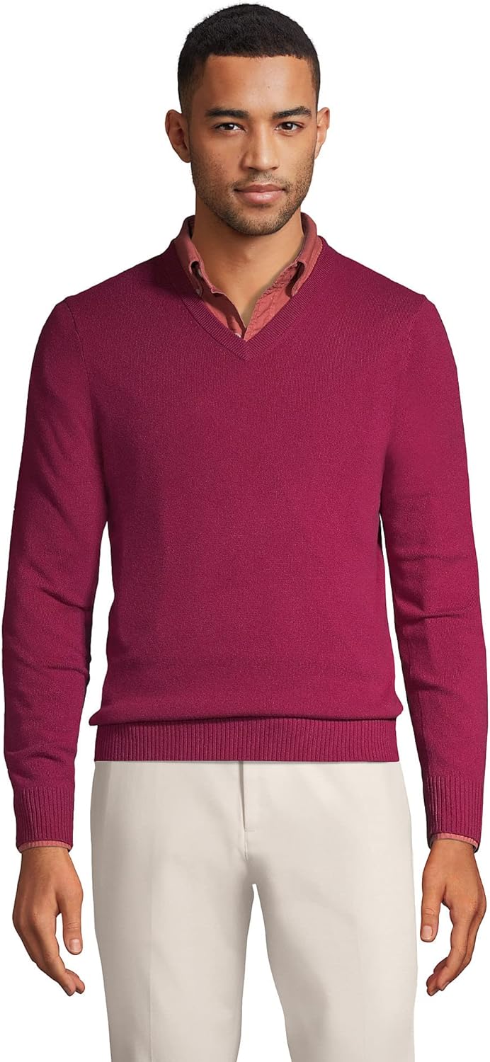 Lands' End Men's Fine Gauge Cashmere V-Neck Sweater