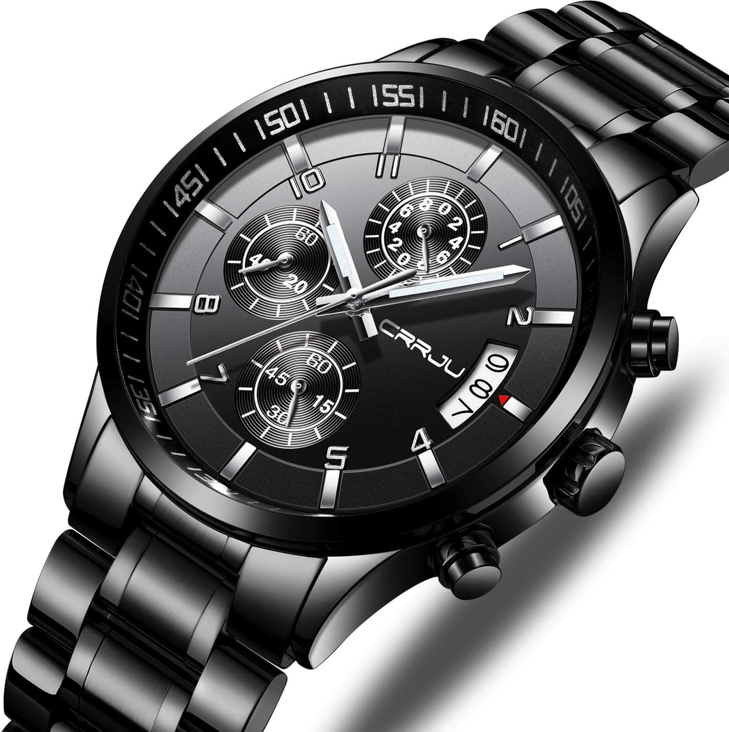 CRRJU Men's Fashion Stainless Steel Watches Date Waterproof Chronograph Wristwatches,Stainsteel Steel Band Waterproof Watch