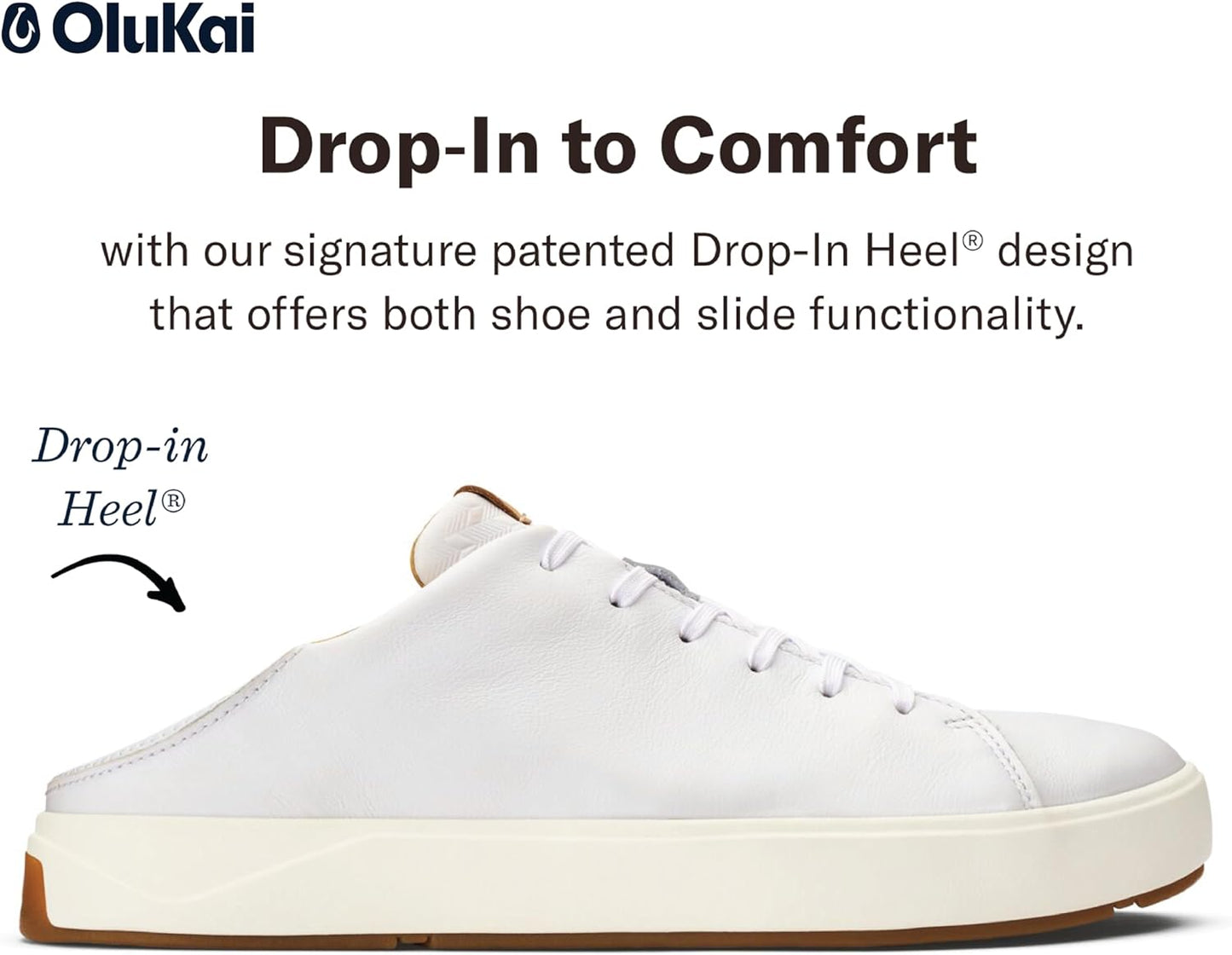 OLUKAI Lae'ahi Li 'ILI Men's Leather Sneakers, Supple Full-Grain Leather Shoes, Drop-in Heel & All Weather Rubber Soles