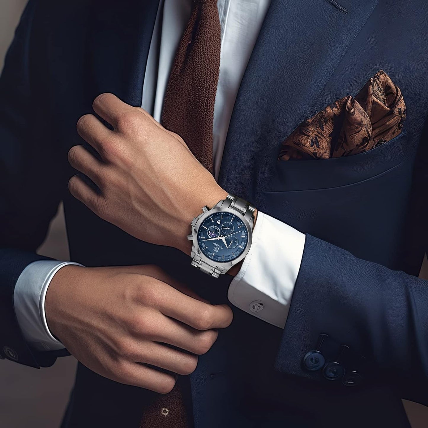 BY BENYAR Men's Watches Waterproof Sport Military Watch for Men Multifunction Chronograph Black Fashion Quartz Wristwatches Calendar with Leather Strap/Stainless Steel