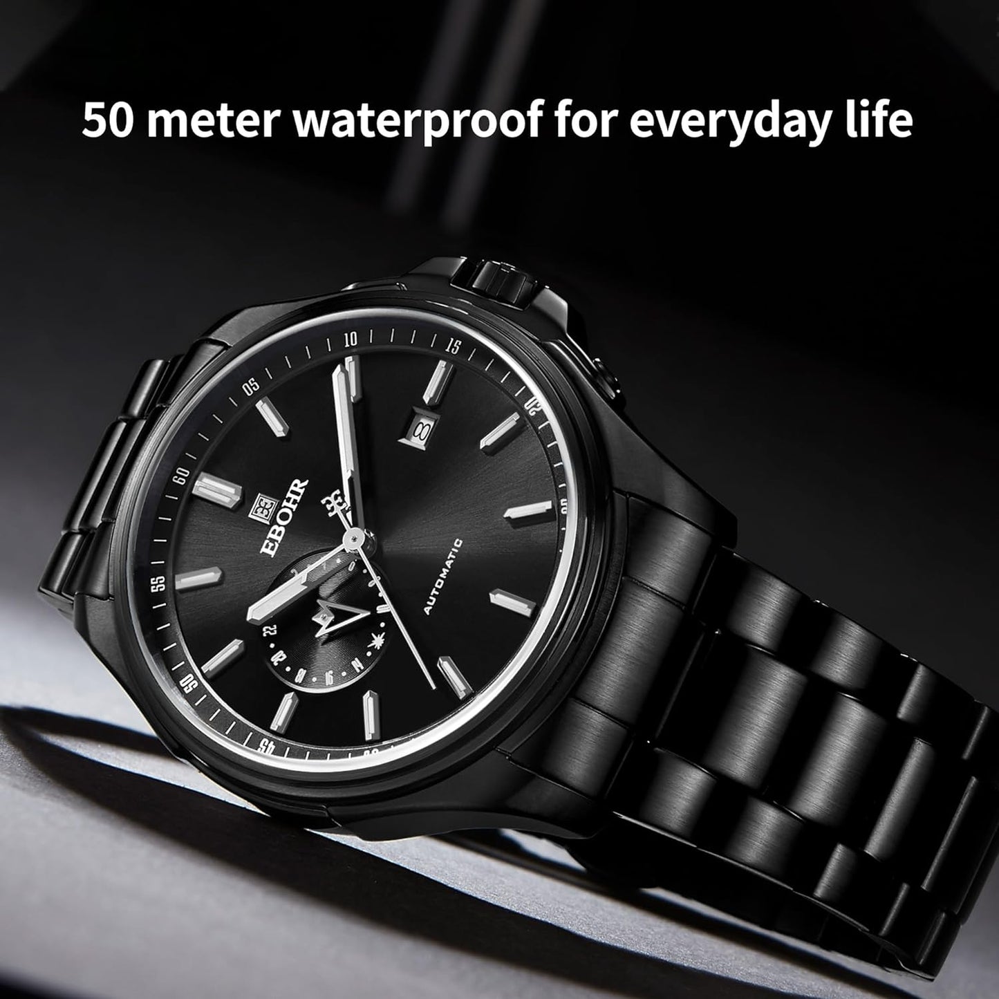 EBOHR Men's 21Jewel Mechanical Watch 316L Stainless Steel Wrist Watch Multifunctional Luminous Dial and Hand Easy to Read 43MM Business Classic Watch