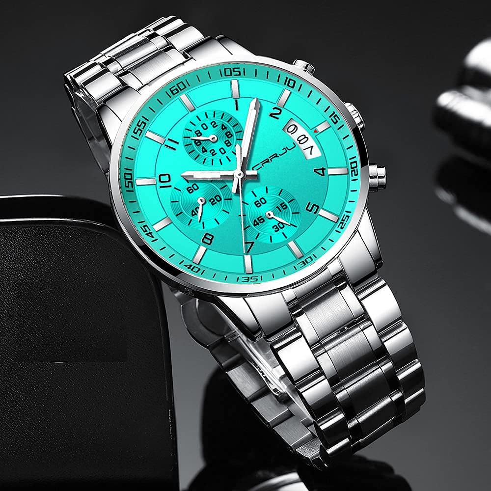 CRRJU Men's Fashion Stainless Steel Watches Date Waterproof Chronograph Wristwatches,Stainsteel Steel Band Waterproof Watch
