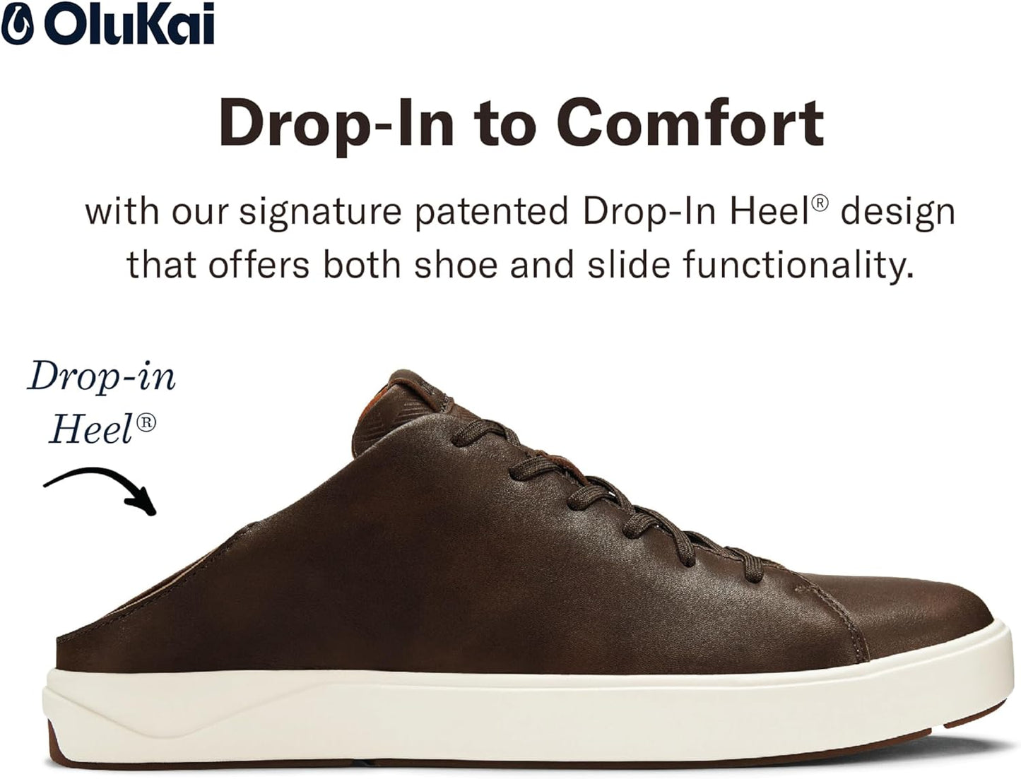 OLUKAI Lae'ahi Li 'ILI Men's Leather Sneakers, Supple Full-Grain Leather Shoes, Drop-in Heel & All Weather Rubber Soles
