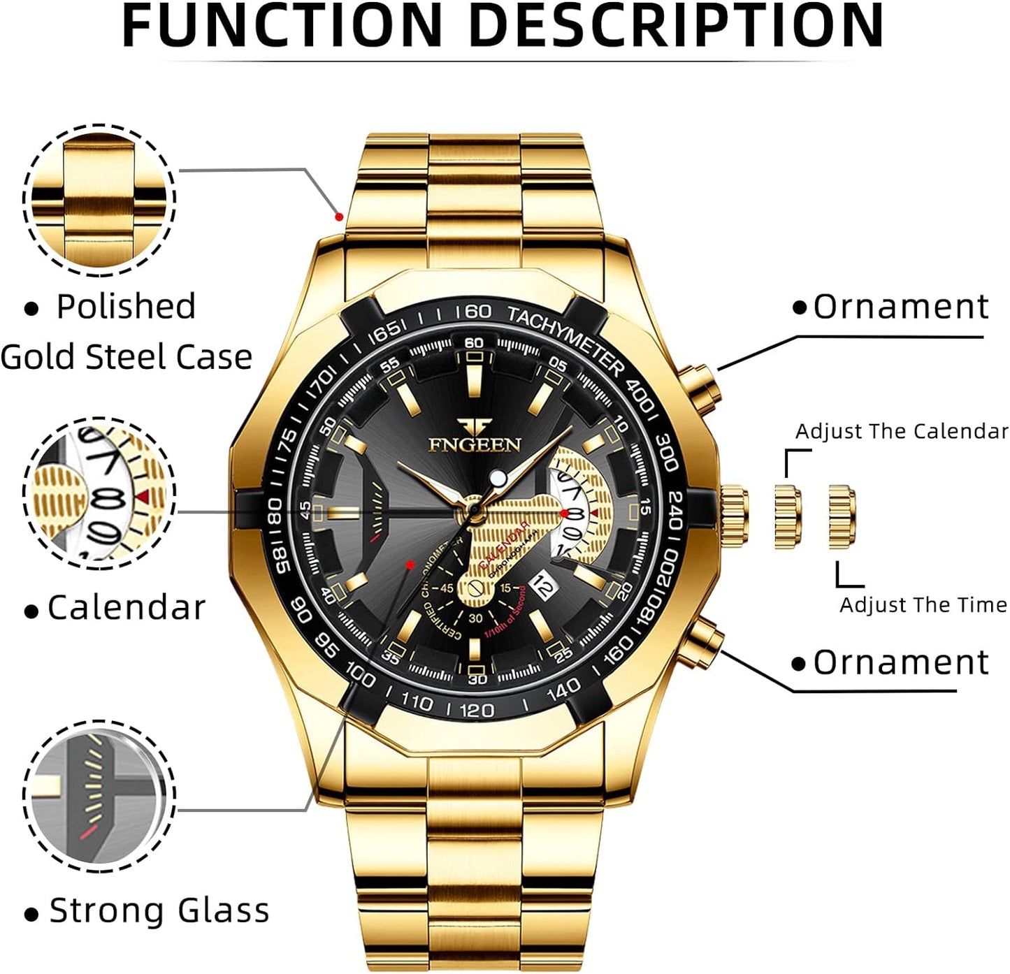 BY BENYAR AKNIGHT Watches for Men Quartz Movement Watch,Waterproof Luminous Men's Watch, Stainless Steel Strap Business Watches