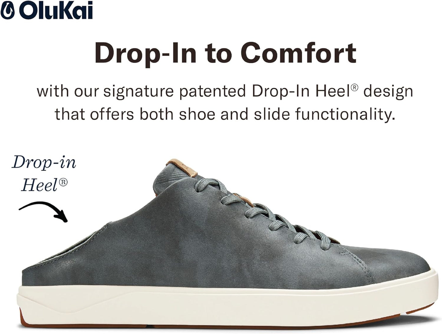 OLUKAI Lae'ahi Li 'ILI Men's Leather Sneakers, Supple Full-Grain Leather Shoes, Drop-in Heel & All Weather Rubber Soles