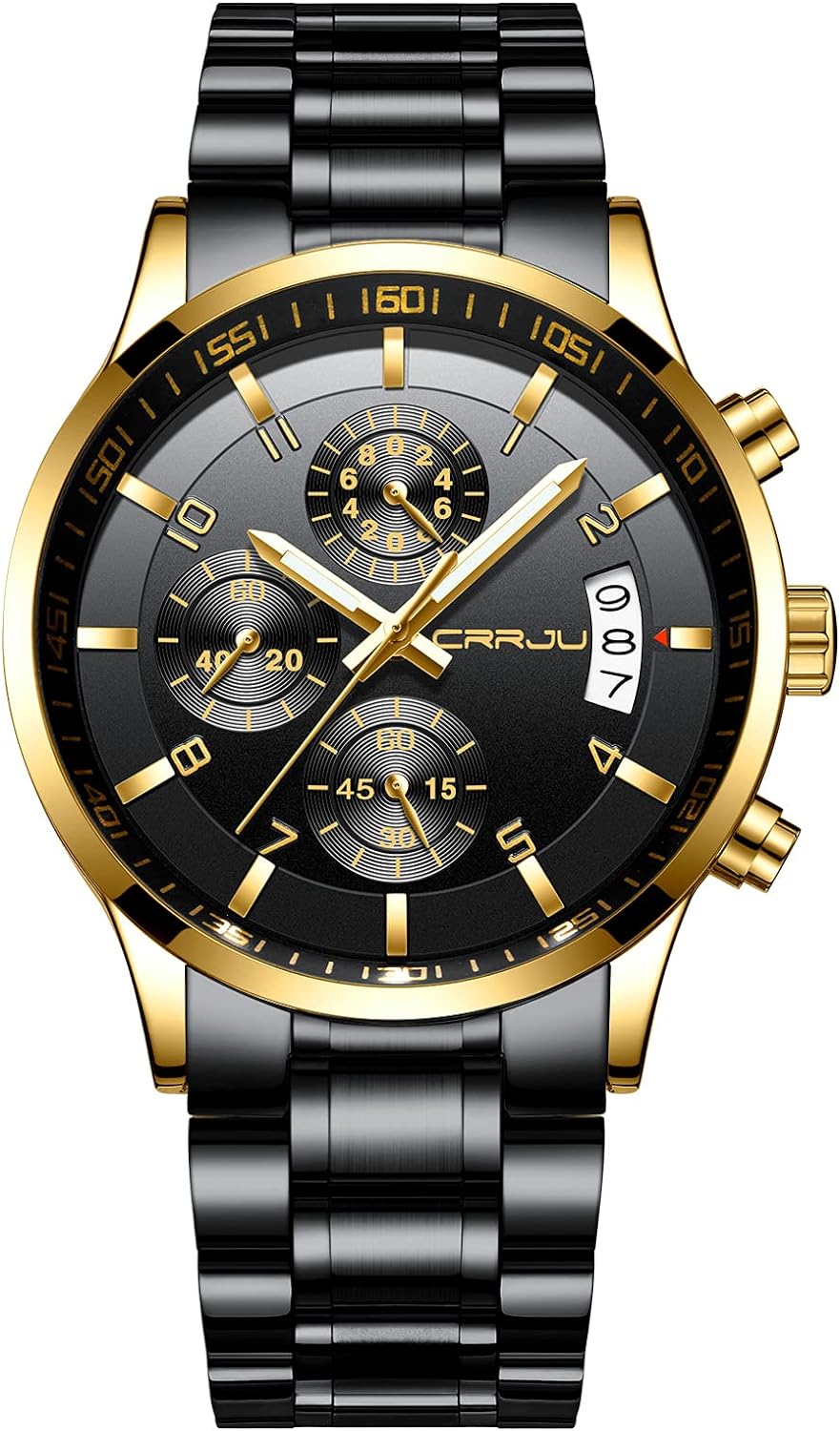 CRRJU Men's Fashion Stainless Steel Watches Date Waterproof Chronograph Wristwatches,Stainsteel Steel Band Waterproof Watch