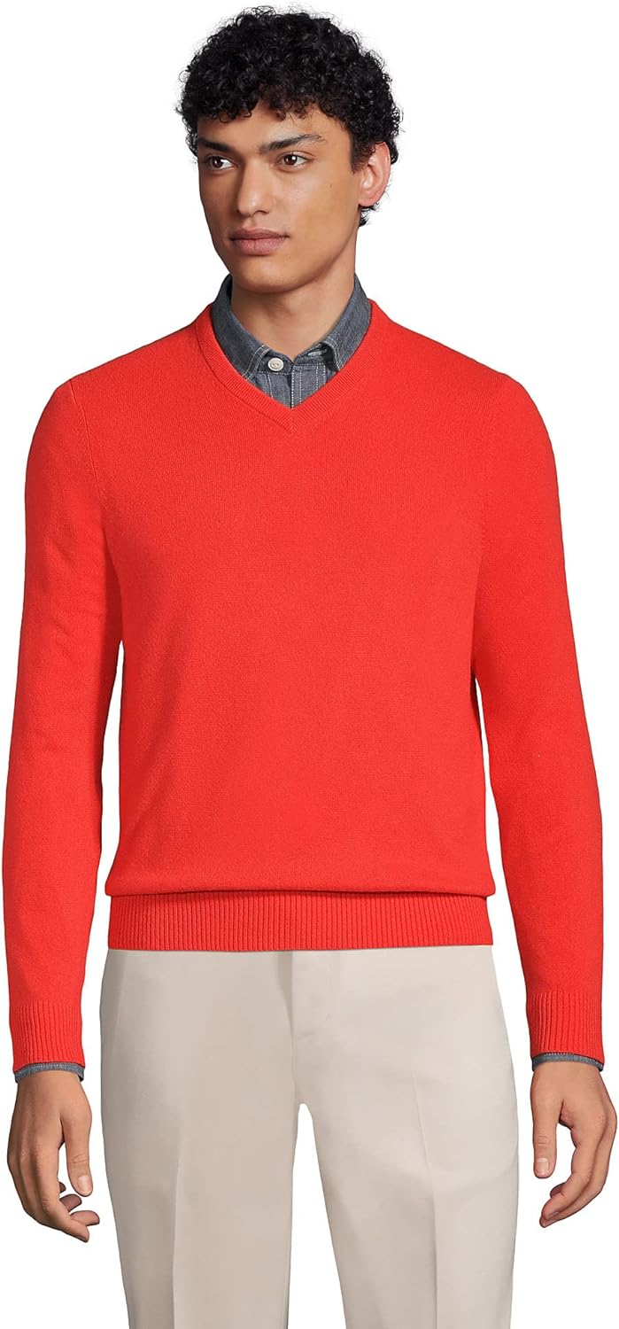 Lands' End Men's Fine Gauge Cashmere V-Neck Sweater