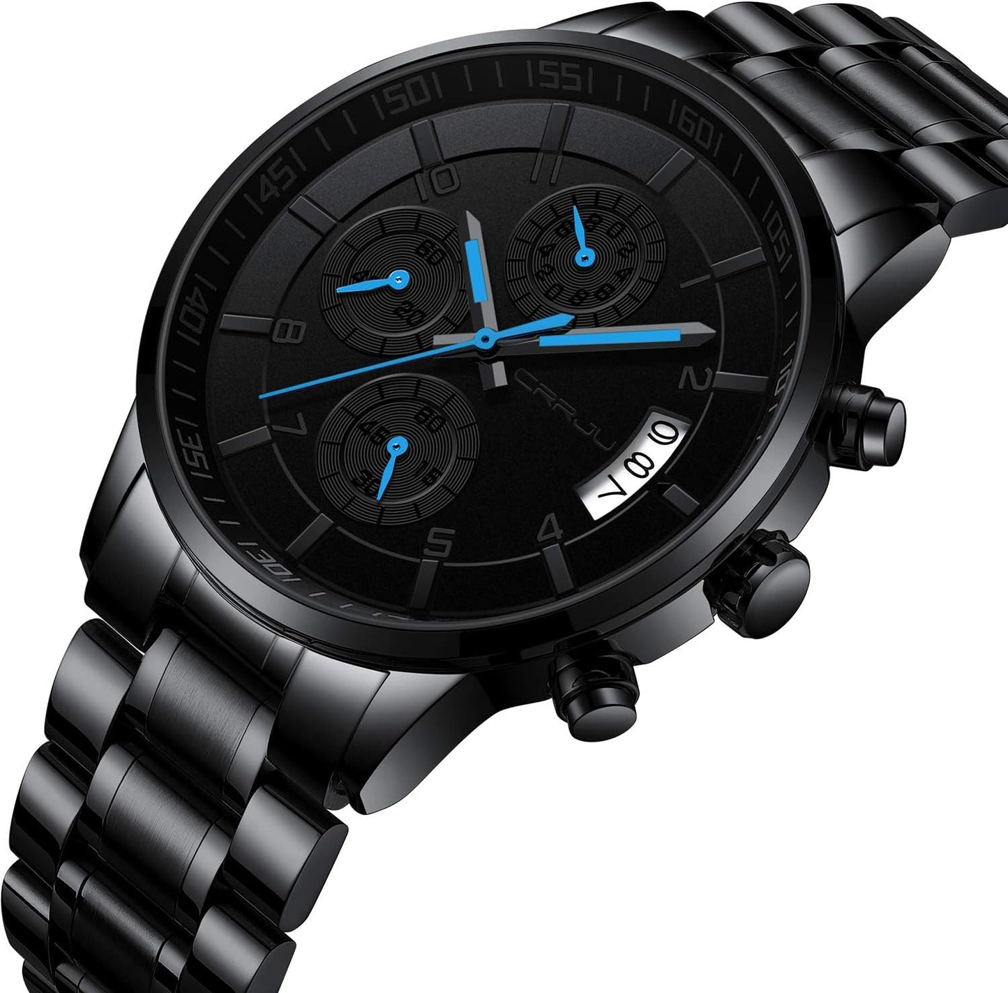 CRRJU Men's Fashion Stainless Steel Watches Date Waterproof Chronograph Wristwatches,Stainsteel Steel Band Waterproof Watch