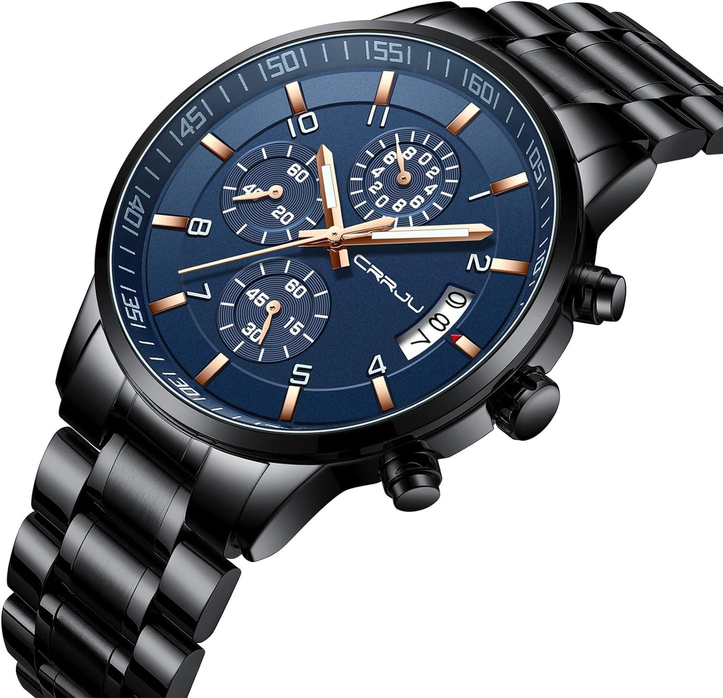 CRRJU Men's Fashion Stainless Steel Watches Date Waterproof Chronograph Wristwatches,Stainsteel Steel Band Waterproof Watch