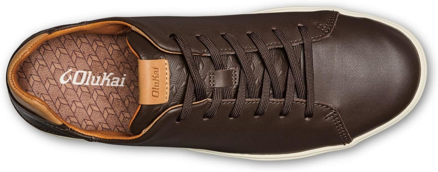 OLUKAI Lae'ahi Li 'ILI Men's Leather Sneakers, Supple Full-Grain Leather Shoes, Drop-in Heel & All Weather Rubber Soles