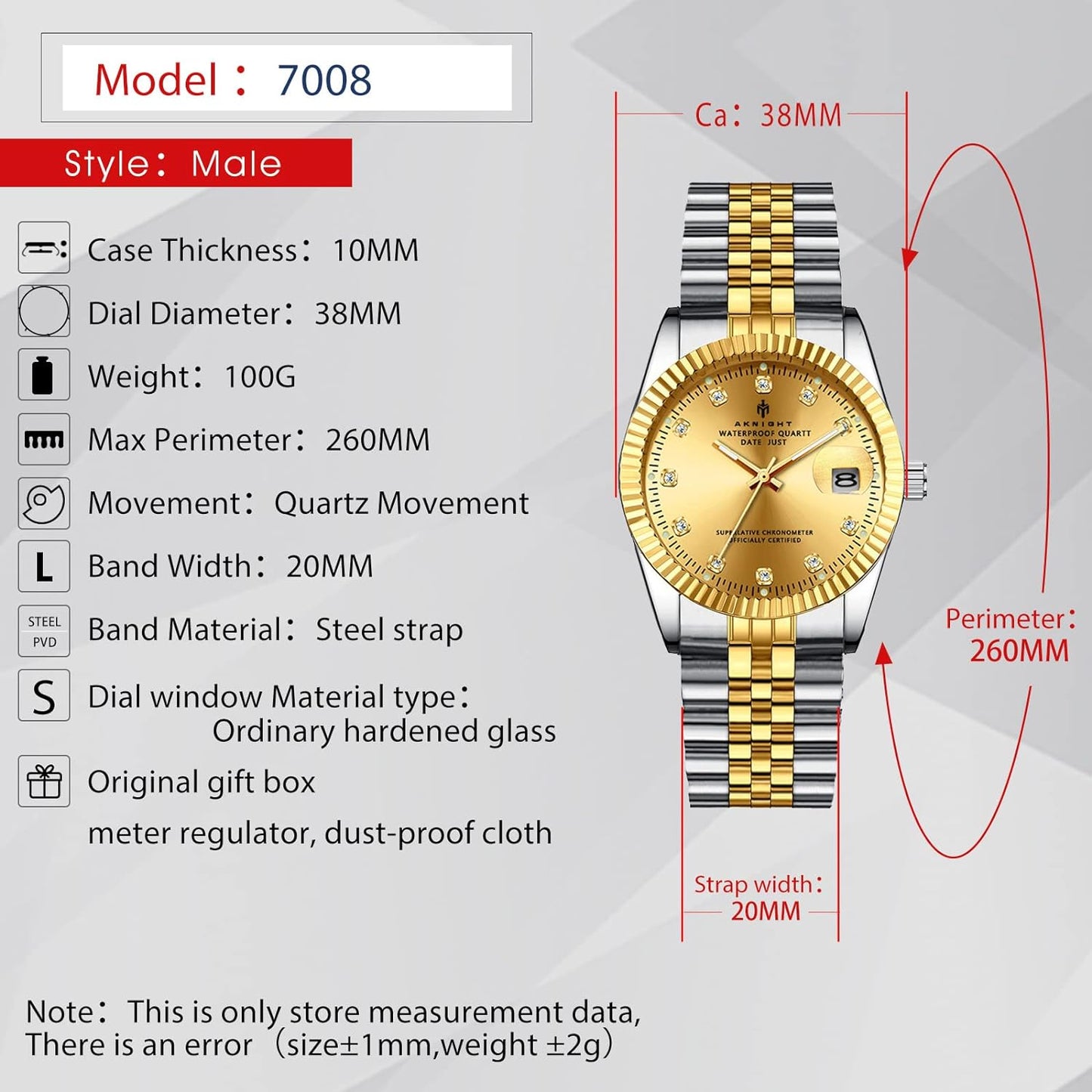BY BENYAR AKNIGHT Watches for Men Quartz Movement Watch,Waterproof Luminous Men's Watch, Stainless Steel Strap Business Watches