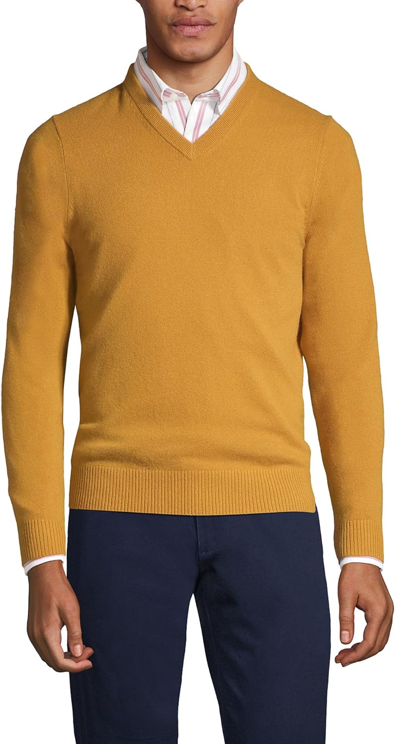 Lands' End Men's Fine Gauge Cashmere V-Neck Sweater