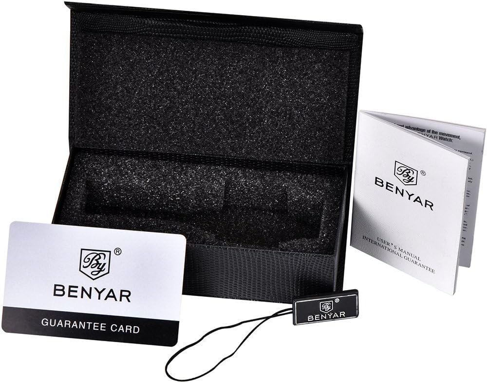 BENYAR Quartz Chronograph Waterproof Watches Business and Sport Design Leather Band Strap Wrist Watch for Men