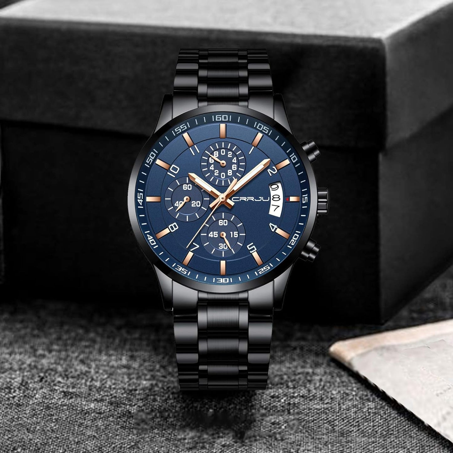 CRRJU Men's Fashion Stainless Steel Watches Date Waterproof Chronograph Wristwatches,Stainsteel Steel Band Waterproof Watch