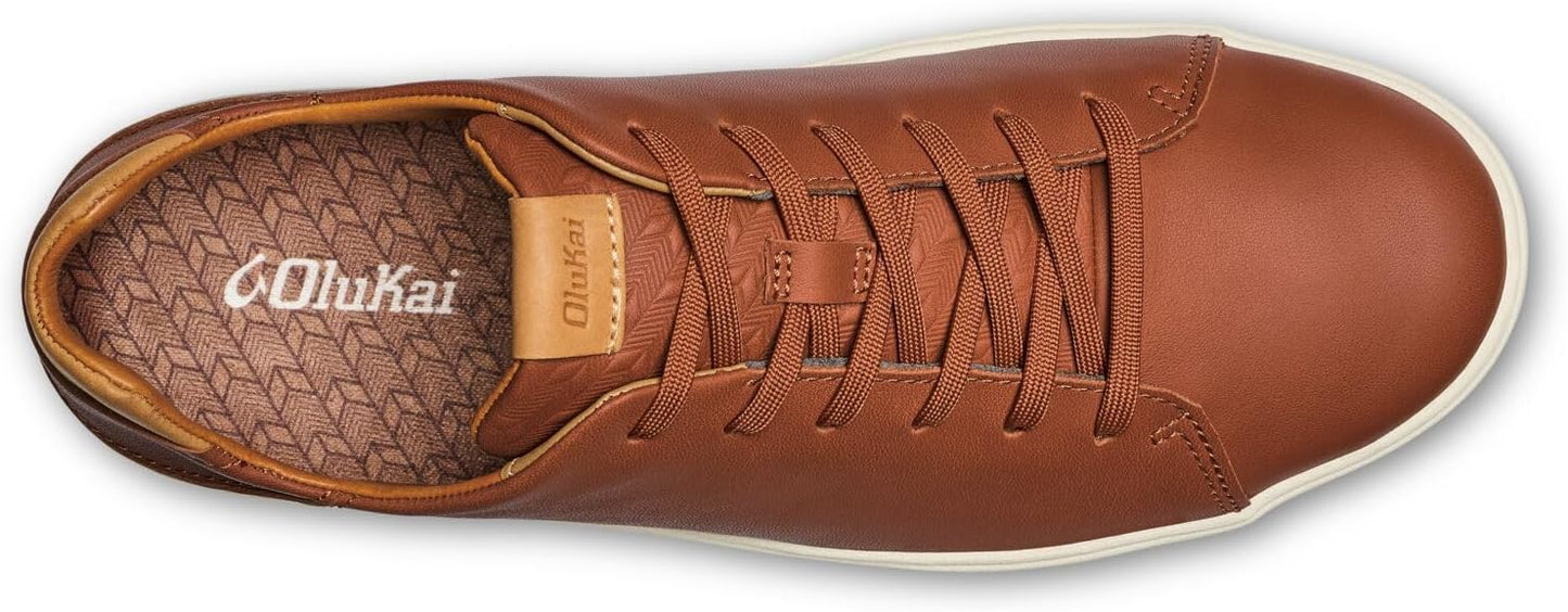 OLUKAI Lae'ahi Li 'ILI Men's Leather Sneakers, Supple Full-Grain Leather Shoes, Drop-in Heel & All Weather Rubber Soles