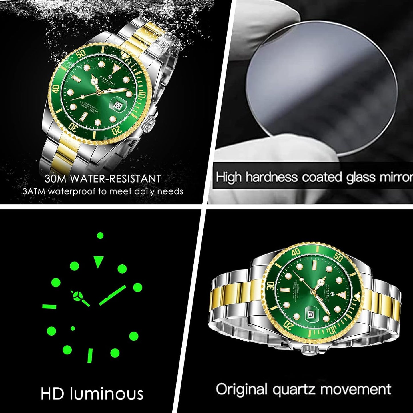 BY BENYAR AKNIGHT Watches for Men Quartz Movement Watch,Waterproof Luminous Men's Watch, Stainless Steel Strap Business Watches