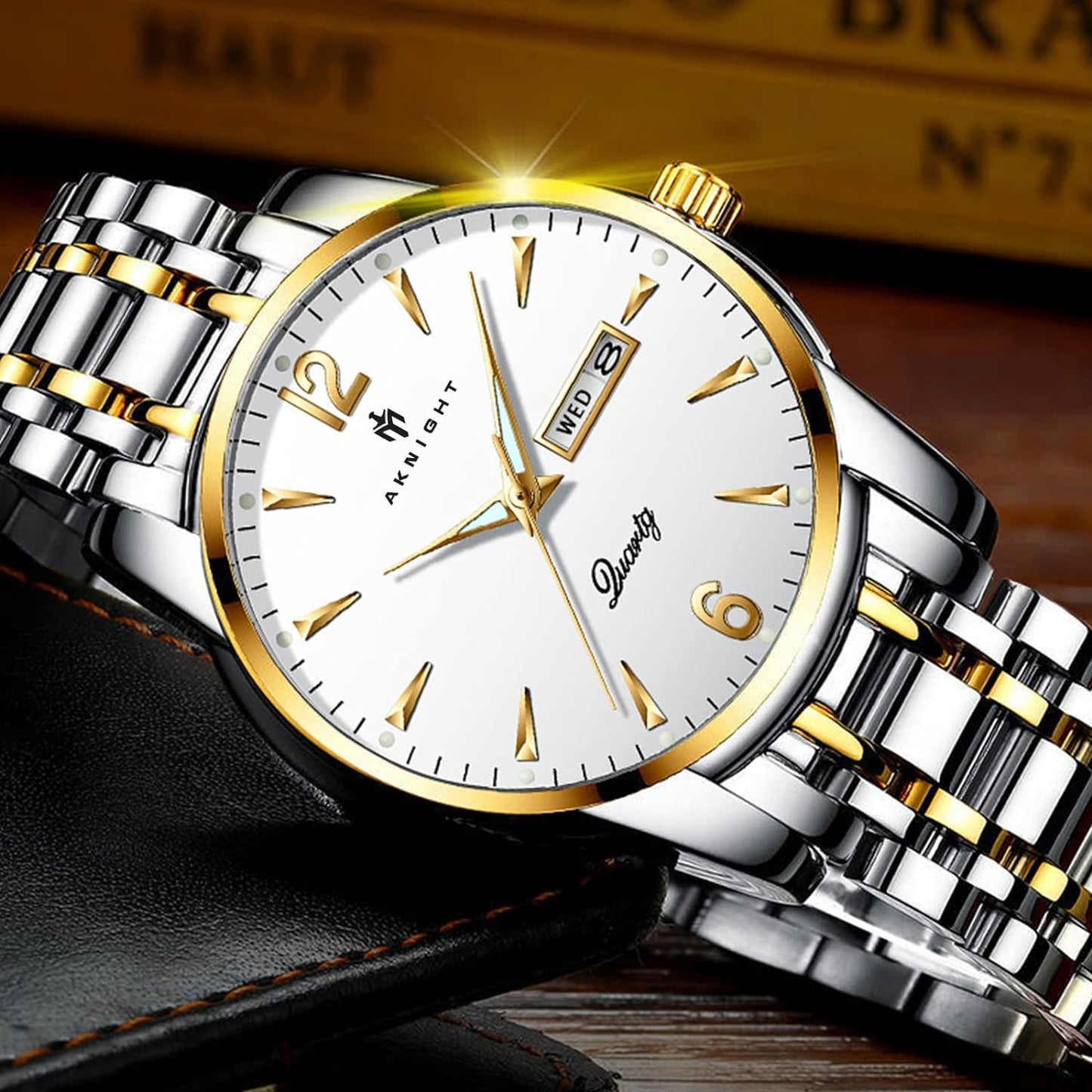 BY BENYAR AKNIGHT Watches for Men Quartz Movement Watch,Waterproof Luminous Men's Watch, Stainless Steel Strap Business Watches