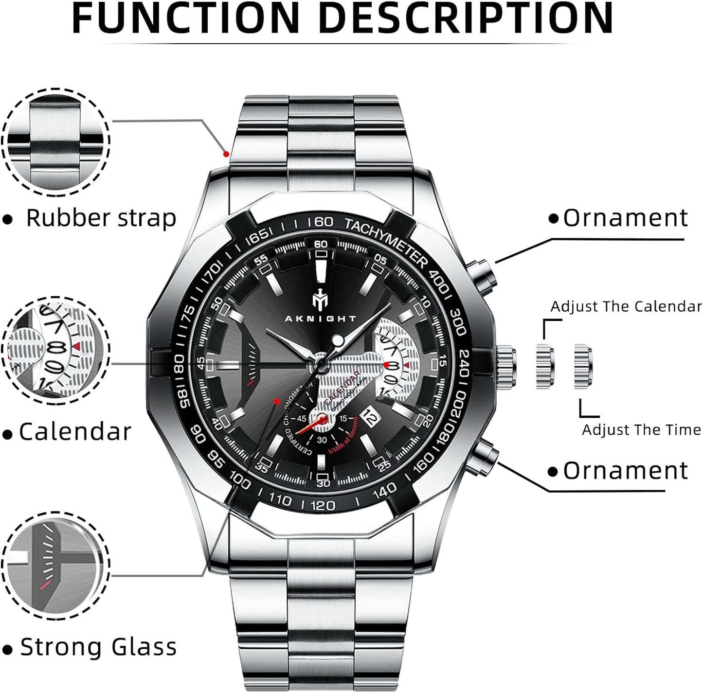 BY BENYAR AKNIGHT Watches for Men Quartz Movement Watch,Waterproof Luminous Men's Watch, Stainless Steel Strap Business Watches