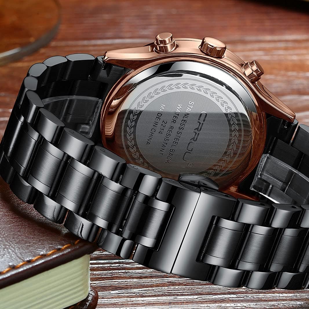 CRRJU Men's Fashion Stainless Steel Watches Date Waterproof Chronograph Wristwatches,Stainsteel Steel Band Waterproof Watch