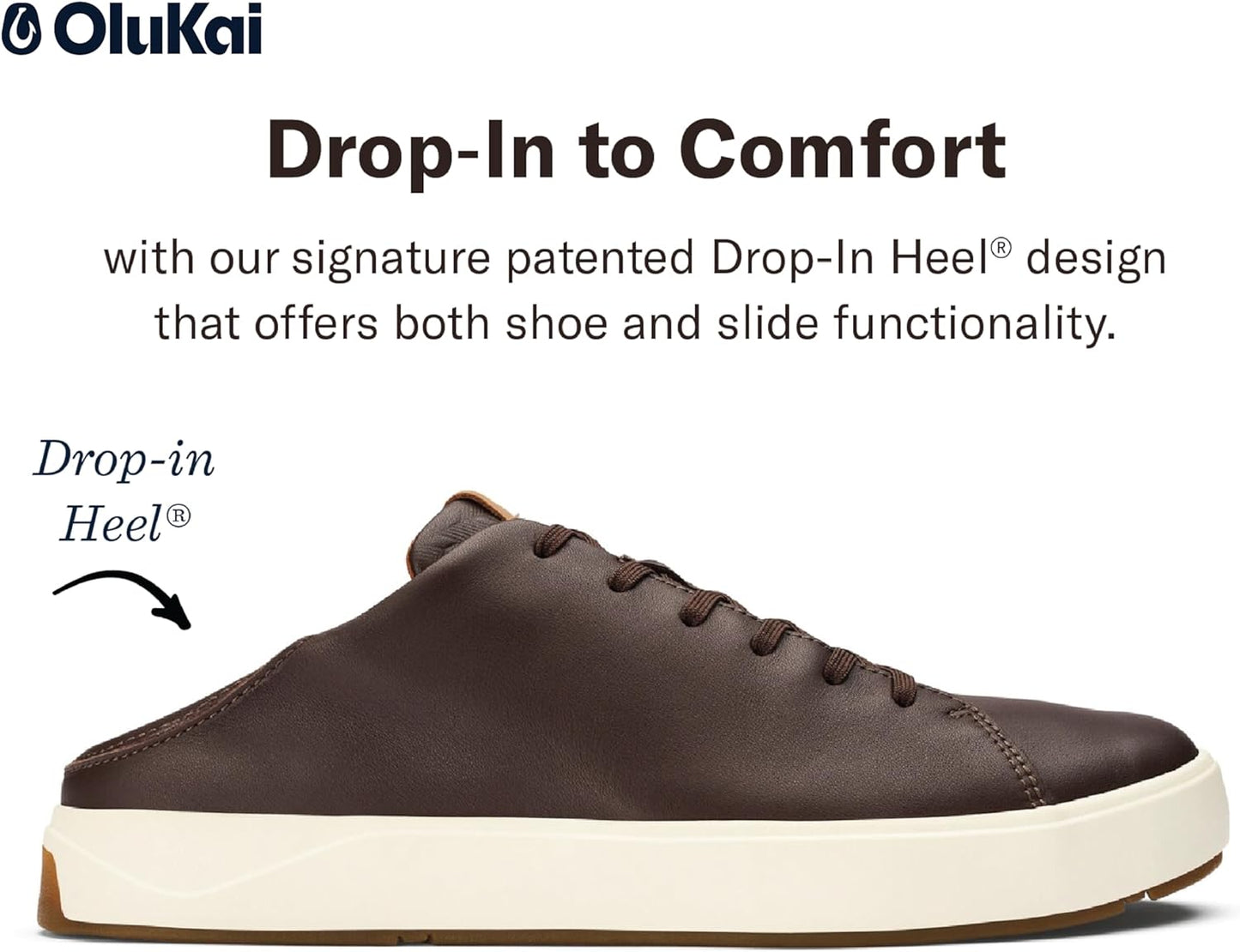 OLUKAI Lae'ahi Li 'ILI Men's Leather Sneakers, Supple Full-Grain Leather Shoes, Drop-in Heel & All Weather Rubber Soles