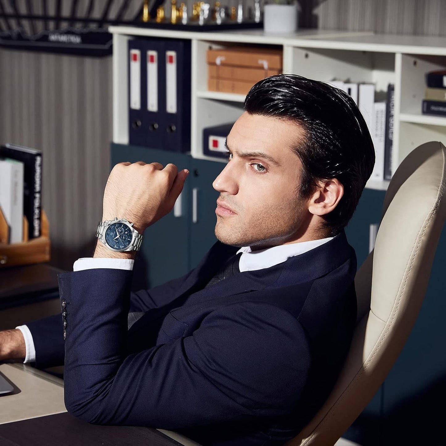 BY BENYAR Men's Watches Waterproof Sport Military Watch for Men Multifunction Chronograph Black Fashion Quartz Wristwatches Calendar with Leather Strap/Stainless Steel