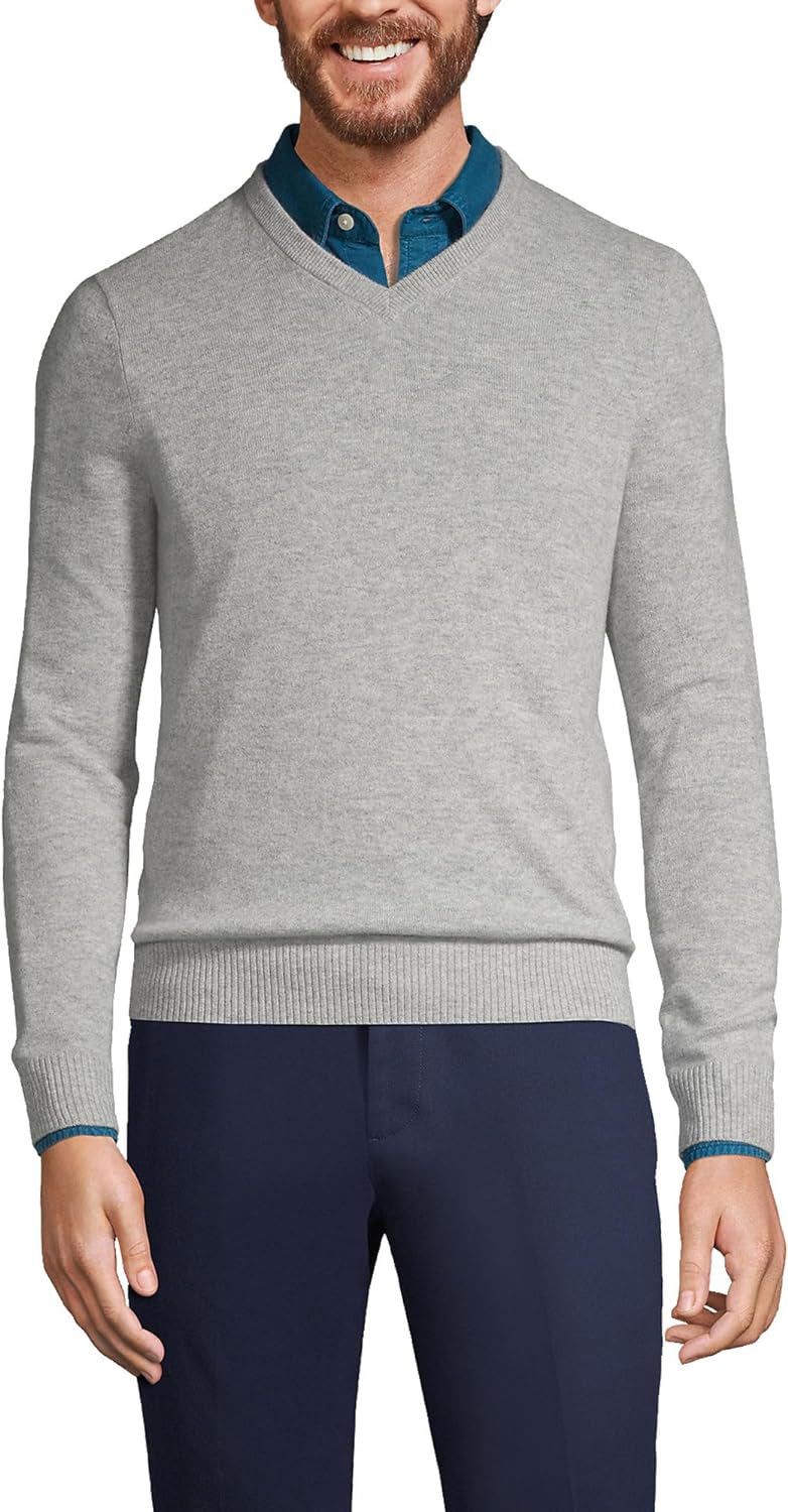 Lands' End Men's Fine Gauge Cashmere V-Neck Sweater