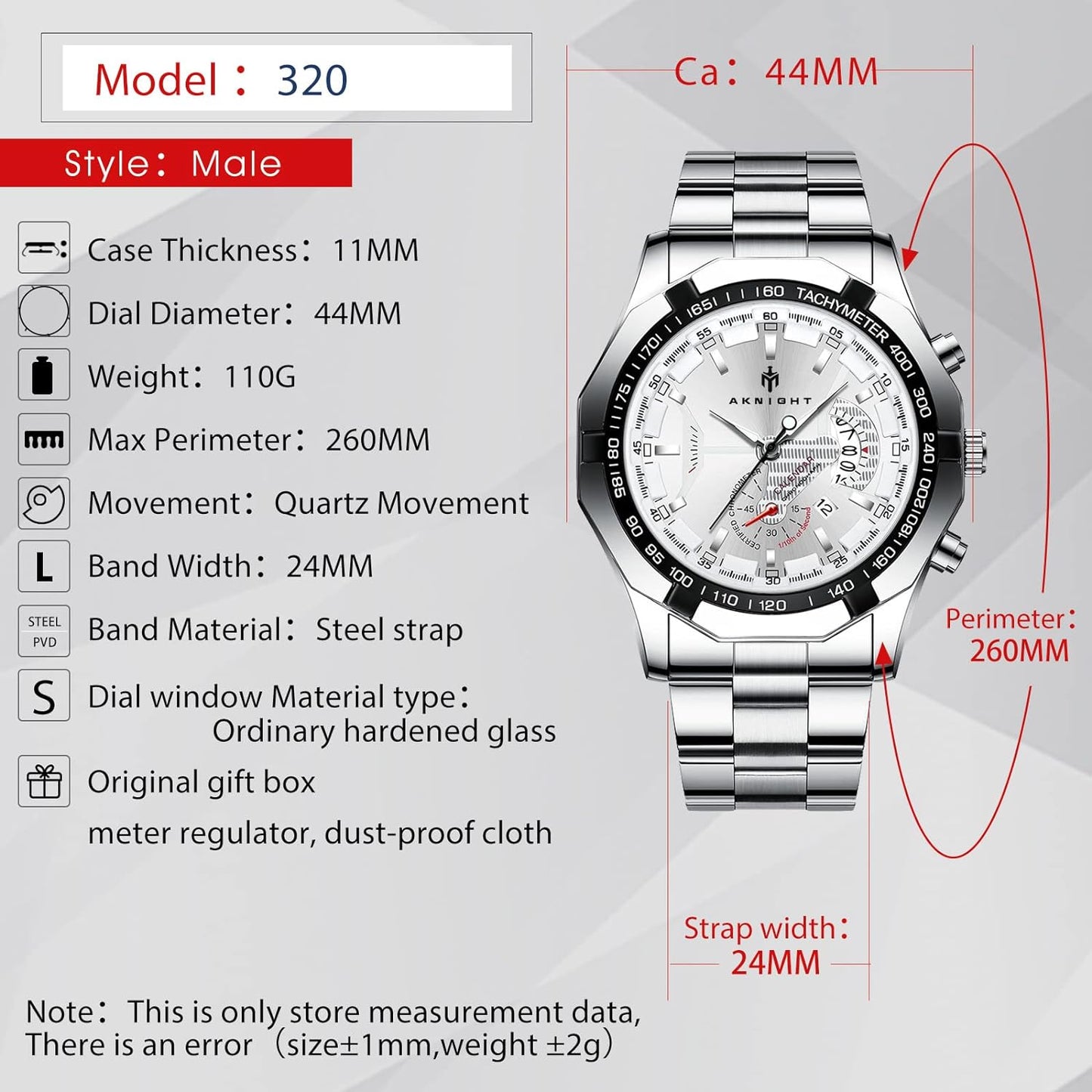 BY BENYAR AKNIGHT Watches for Men Quartz Movement Watch,Waterproof Luminous Men's Watch, Stainless Steel Strap Business Watches