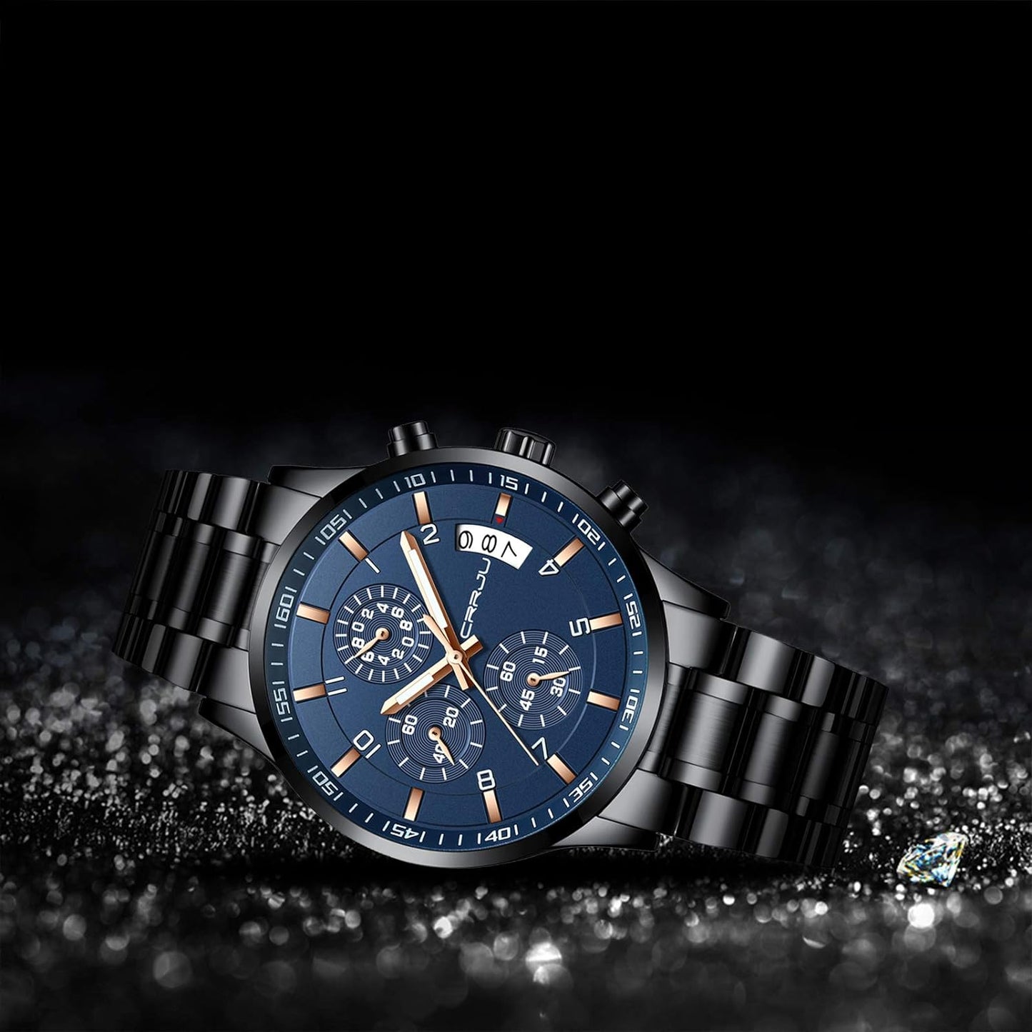 CRRJU Men's Fashion Stainless Steel Watches Date Waterproof Chronograph Wristwatches,Stainsteel Steel Band Waterproof Watch
