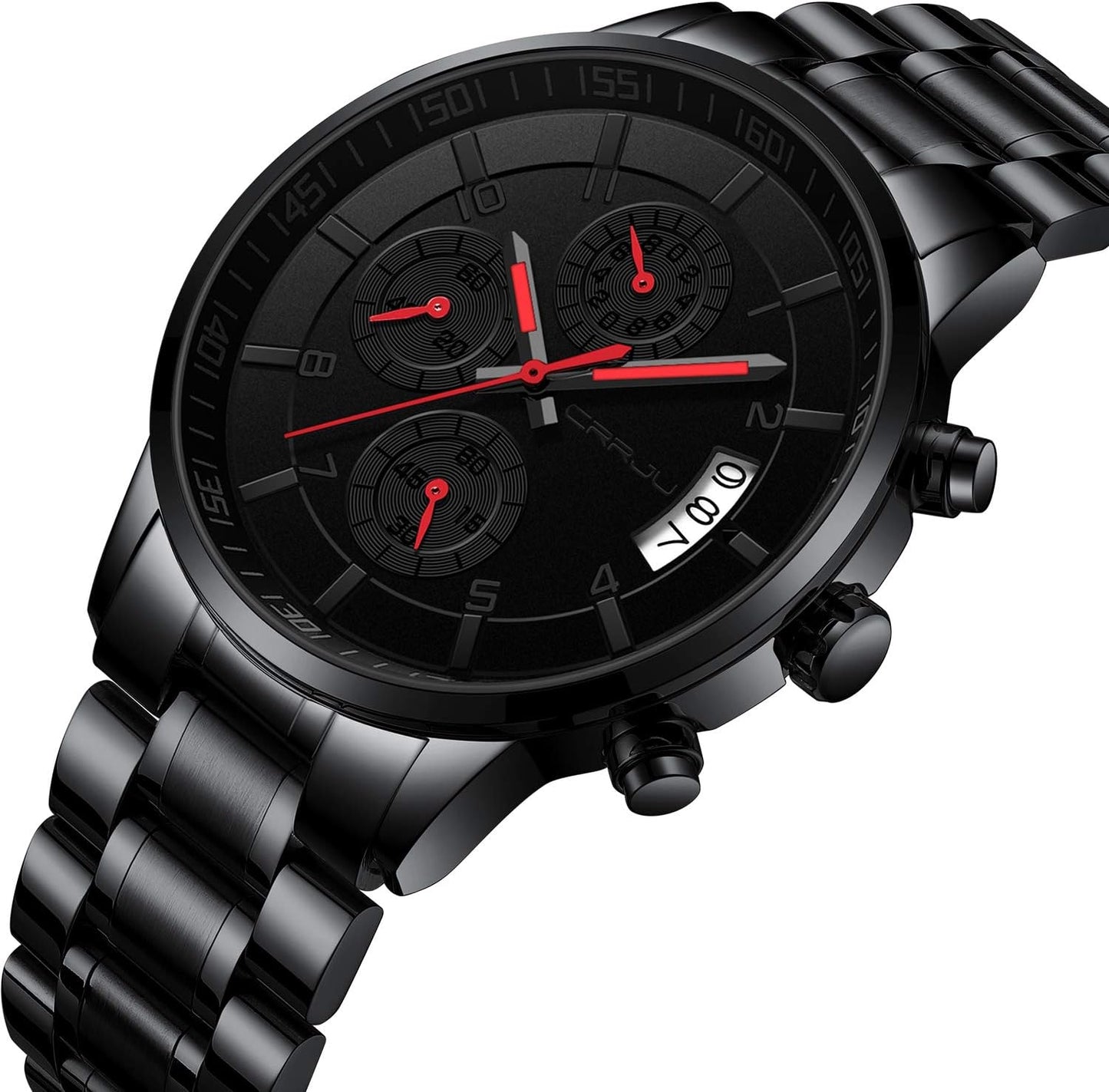 CRRJU Men's Fashion Stainless Steel Watches Date Waterproof Chronograph Wristwatches,Stainsteel Steel Band Waterproof Watch