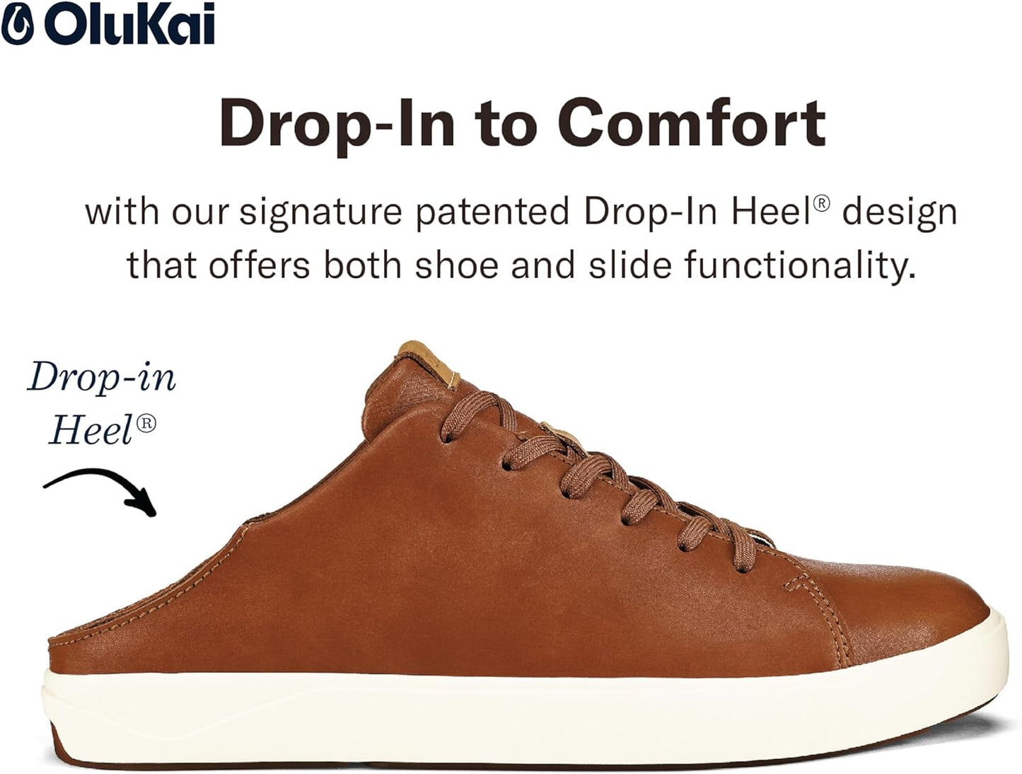 OLUKAI Lae'ahi Li 'ILI Men's Leather Sneakers, Supple Full-Grain Leather Shoes, Drop-in Heel & All Weather Rubber Soles