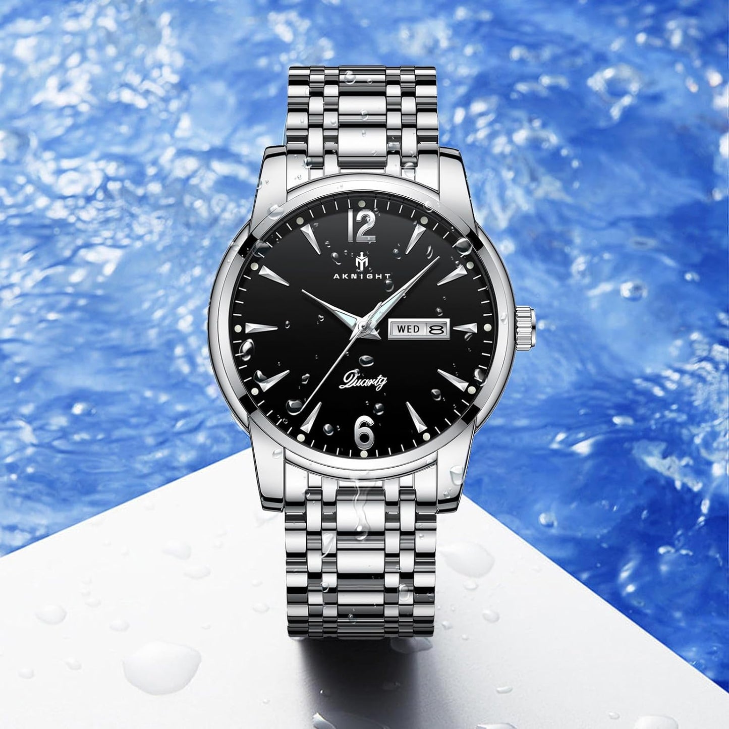 BY BENYAR AKNIGHT Watches for Men Quartz Movement Watch,Waterproof Luminous Men's Watch, Stainless Steel Strap Business Watches