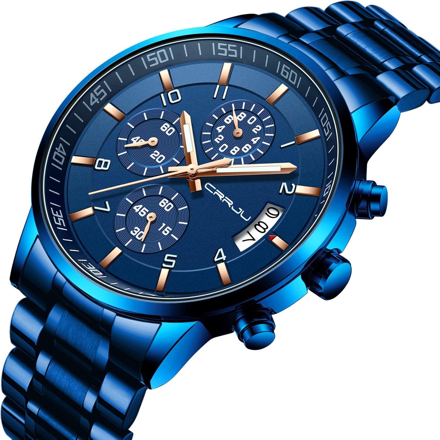 CRRJU Men's Fashion Stainless Steel Watches Date Waterproof Chronograph Wristwatches,Stainsteel Steel Band Waterproof Watch