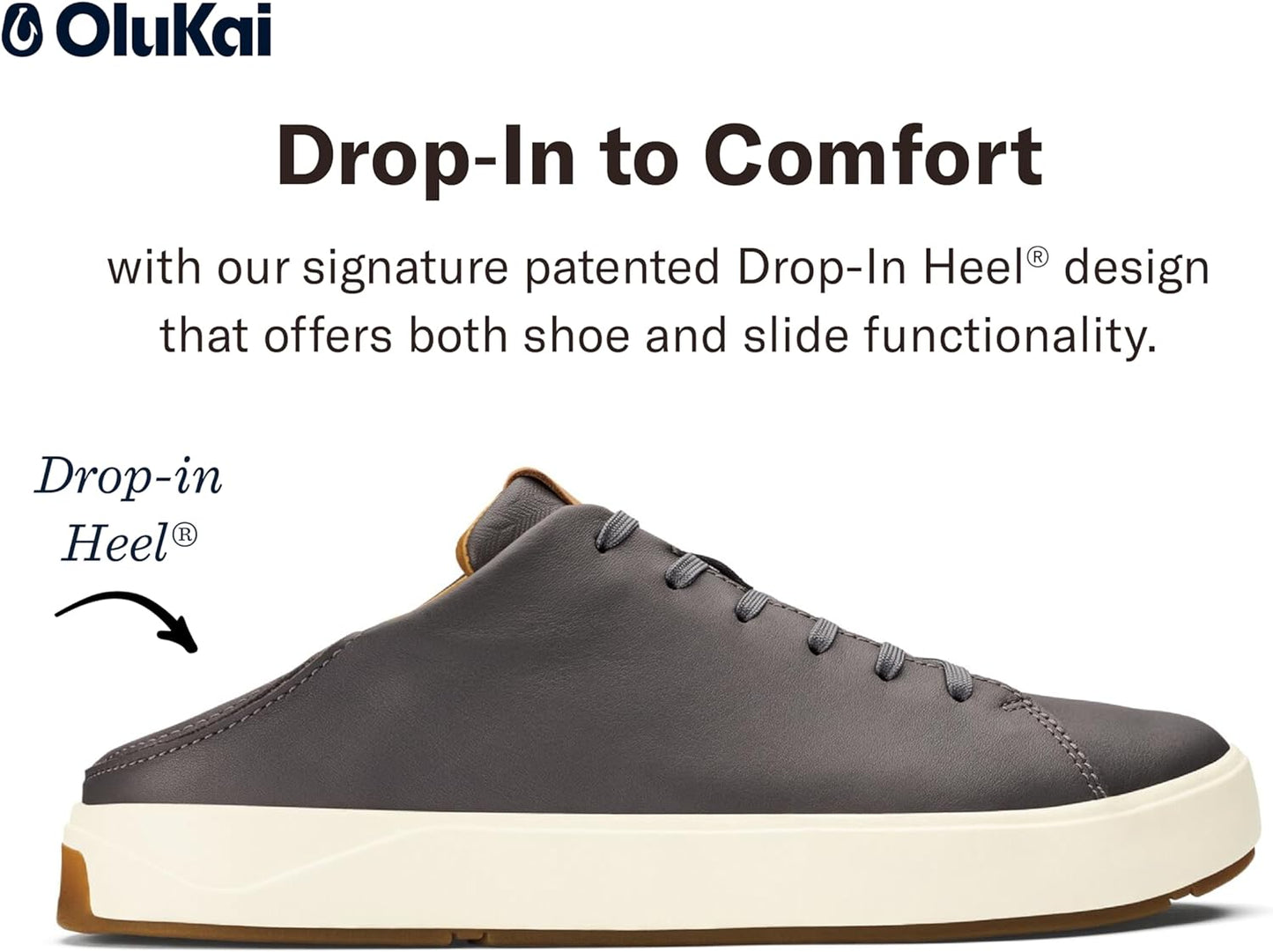 OLUKAI Lae'ahi Li 'ILI Men's Leather Sneakers, Supple Full-Grain Leather Shoes, Drop-in Heel & All Weather Rubber Soles