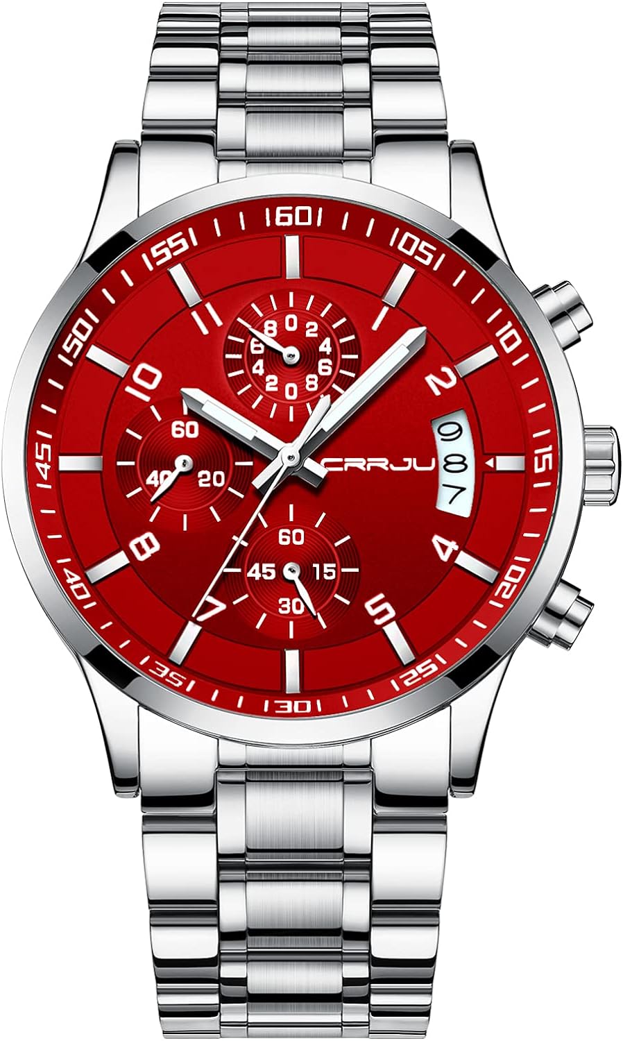 CRRJU Men's Fashion Stainless Steel Watches Date Waterproof Chronograph Wristwatches,Stainsteel Steel Band Waterproof Watch