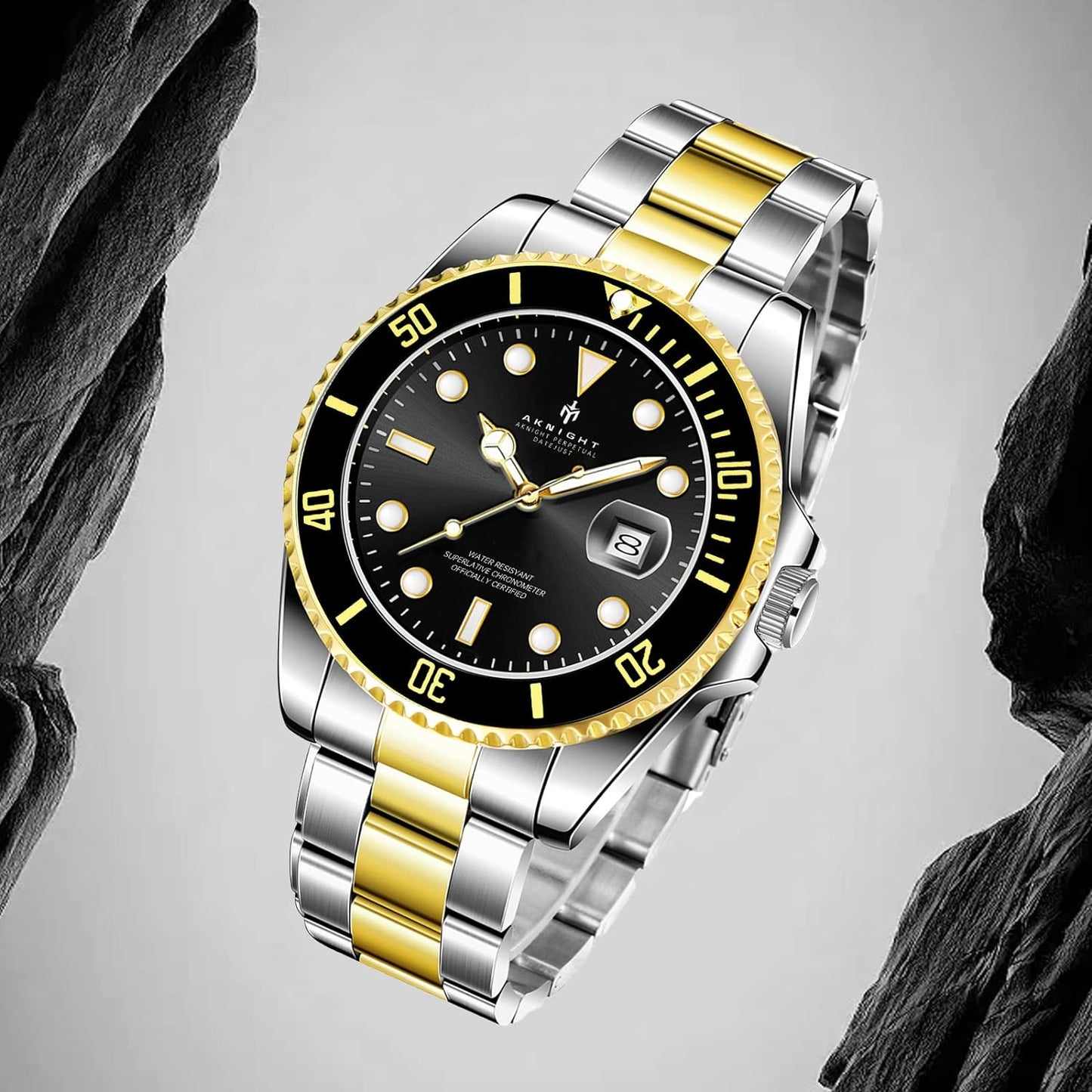 BY BENYAR AKNIGHT Watches for Men Quartz Movement Watch,Waterproof Luminous Men's Watch, Stainless Steel Strap Business Watches