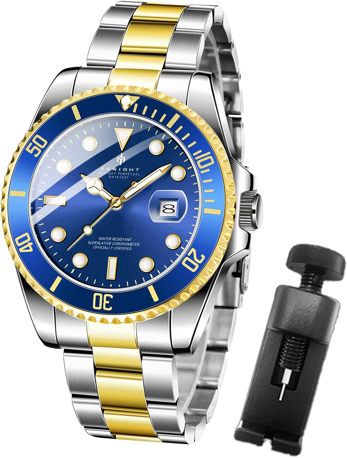 BY BENYAR AKNIGHT Watches for Men Quartz Movement Watch,Waterproof Luminous Men's Watch, Stainless Steel Strap Business Watches