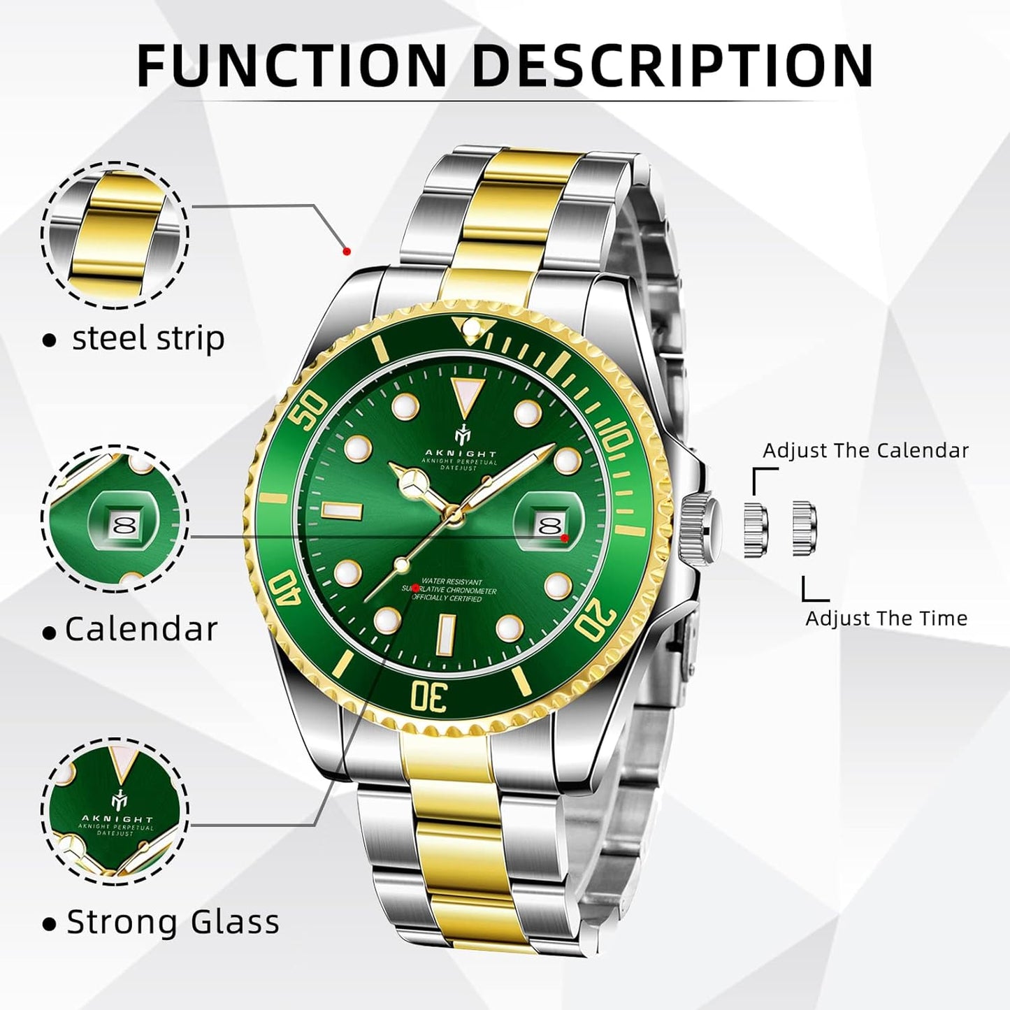 BY BENYAR AKNIGHT Watches for Men Quartz Movement Watch,Waterproof Luminous Men's Watch, Stainless Steel Strap Business Watches