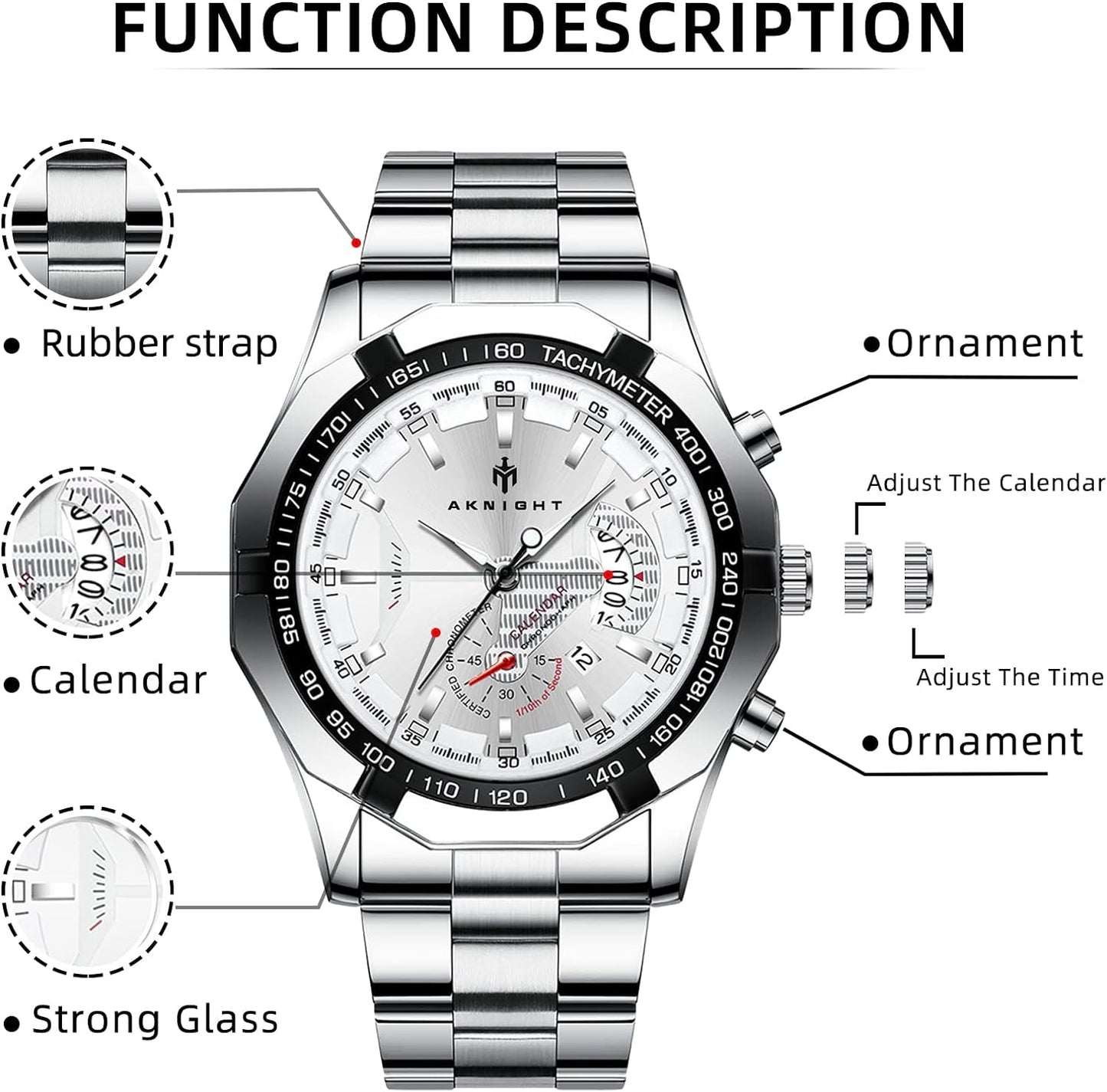BY BENYAR AKNIGHT Watches for Men Quartz Movement Watch,Waterproof Luminous Men's Watch, Stainless Steel Strap Business Watches