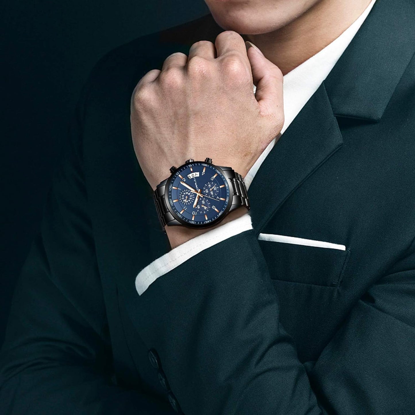 CRRJU Men's Fashion Stainless Steel Watches Date Waterproof Chronograph Wristwatches,Stainsteel Steel Band Waterproof Watch