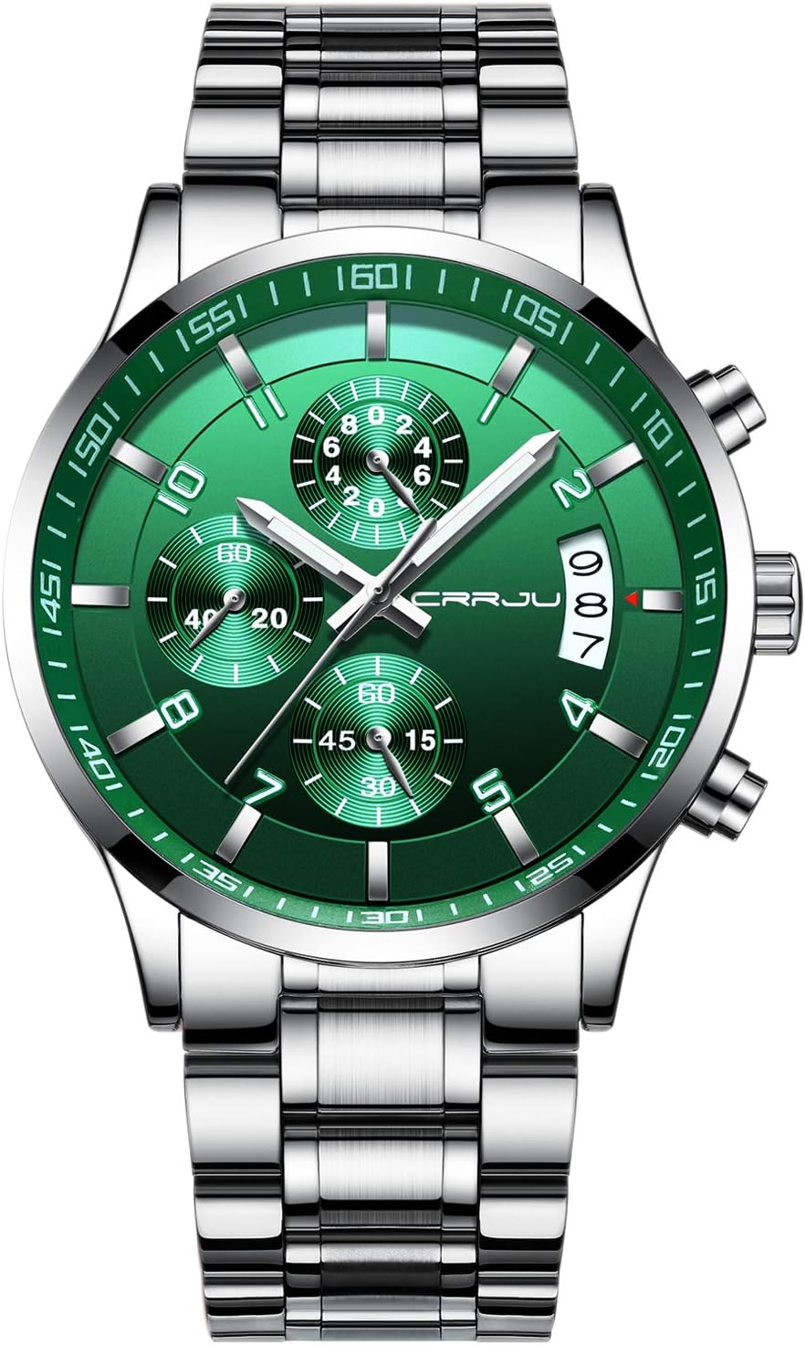 CRRJU Men's Fashion Stainless Steel Watches Date Waterproof Chronograph Wristwatches,Stainsteel Steel Band Waterproof Watch
