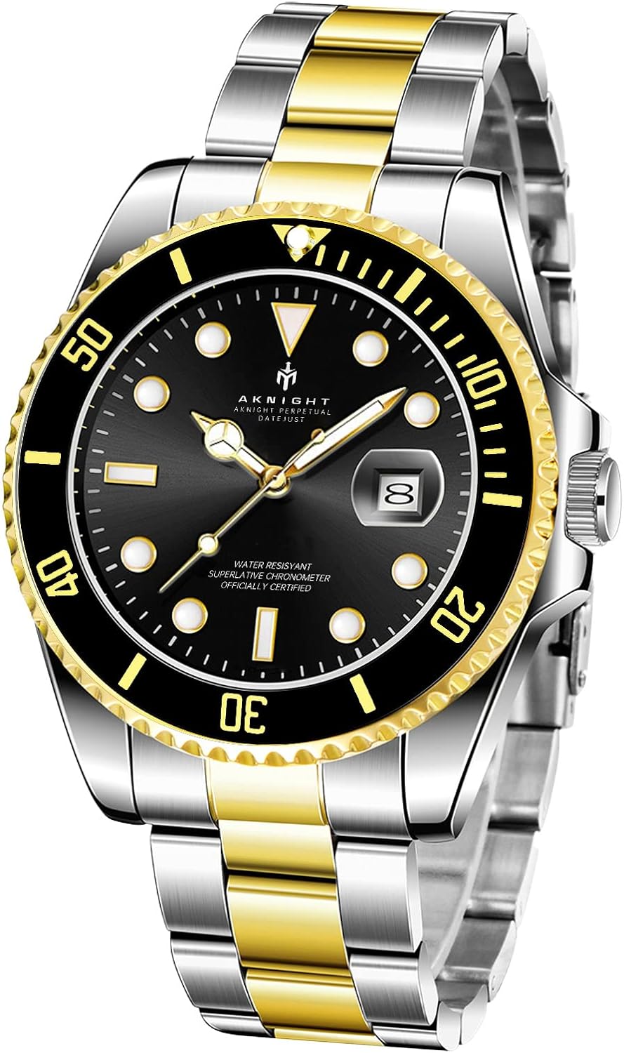 BY BENYAR AKNIGHT Watches for Men Quartz Movement Watch,Waterproof Luminous Men's Watch, Stainless Steel Strap Business Watches