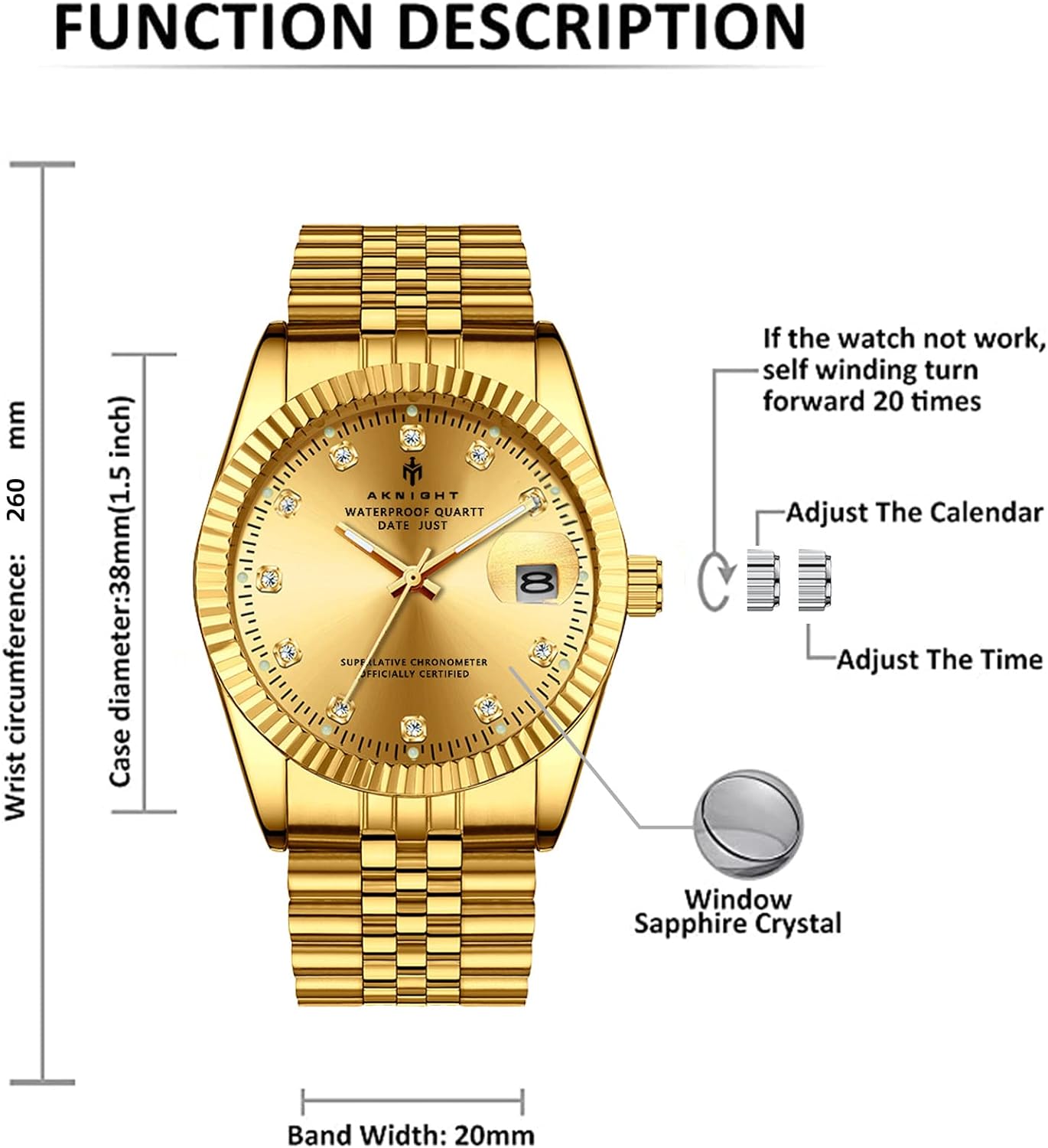 BY BENYAR AKNIGHT Watches for Men Quartz Movement Watch,Waterproof Luminous Men's Watch, Stainless Steel Strap Business Watches