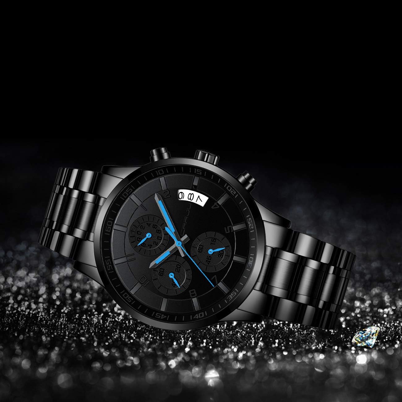 CRRJU Men's Fashion Stainless Steel Watches Date Waterproof Chronograph Wristwatches,Stainsteel Steel Band Waterproof Watch
