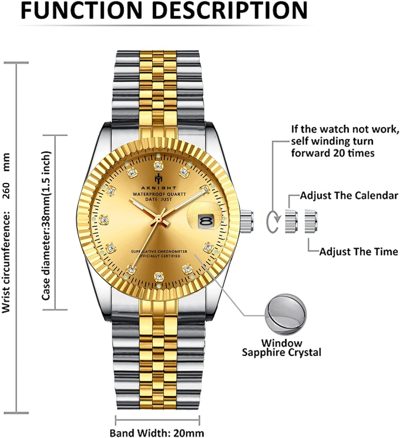 BY BENYAR AKNIGHT Watches for Men Quartz Movement Watch,Waterproof Luminous Men's Watch, Stainless Steel Strap Business Watches