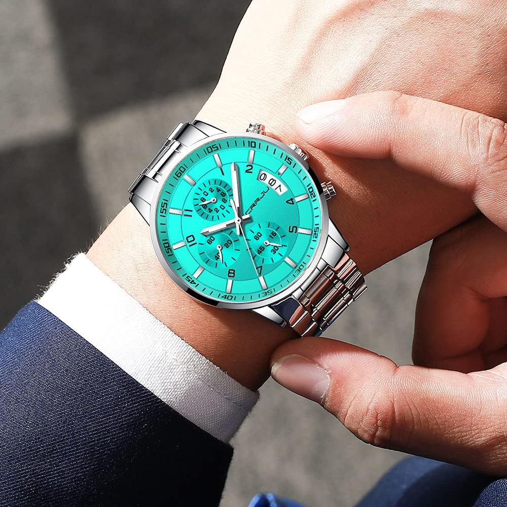 CRRJU Men's Fashion Stainless Steel Watches Date Waterproof Chronograph Wristwatches,Stainsteel Steel Band Waterproof Watch