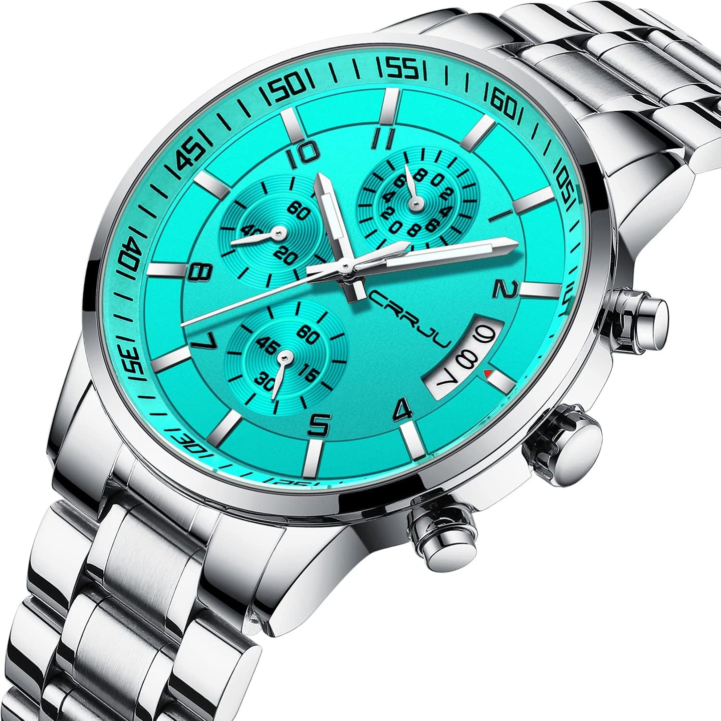 CRRJU Men's Fashion Stainless Steel Watches Date Waterproof Chronograph Wristwatches,Stainsteel Steel Band Waterproof Watch