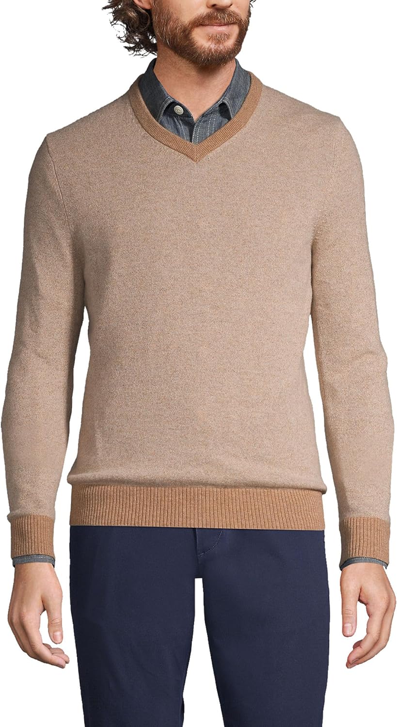 Lands' End Men's Fine Gauge Cashmere V-Neck Sweater
