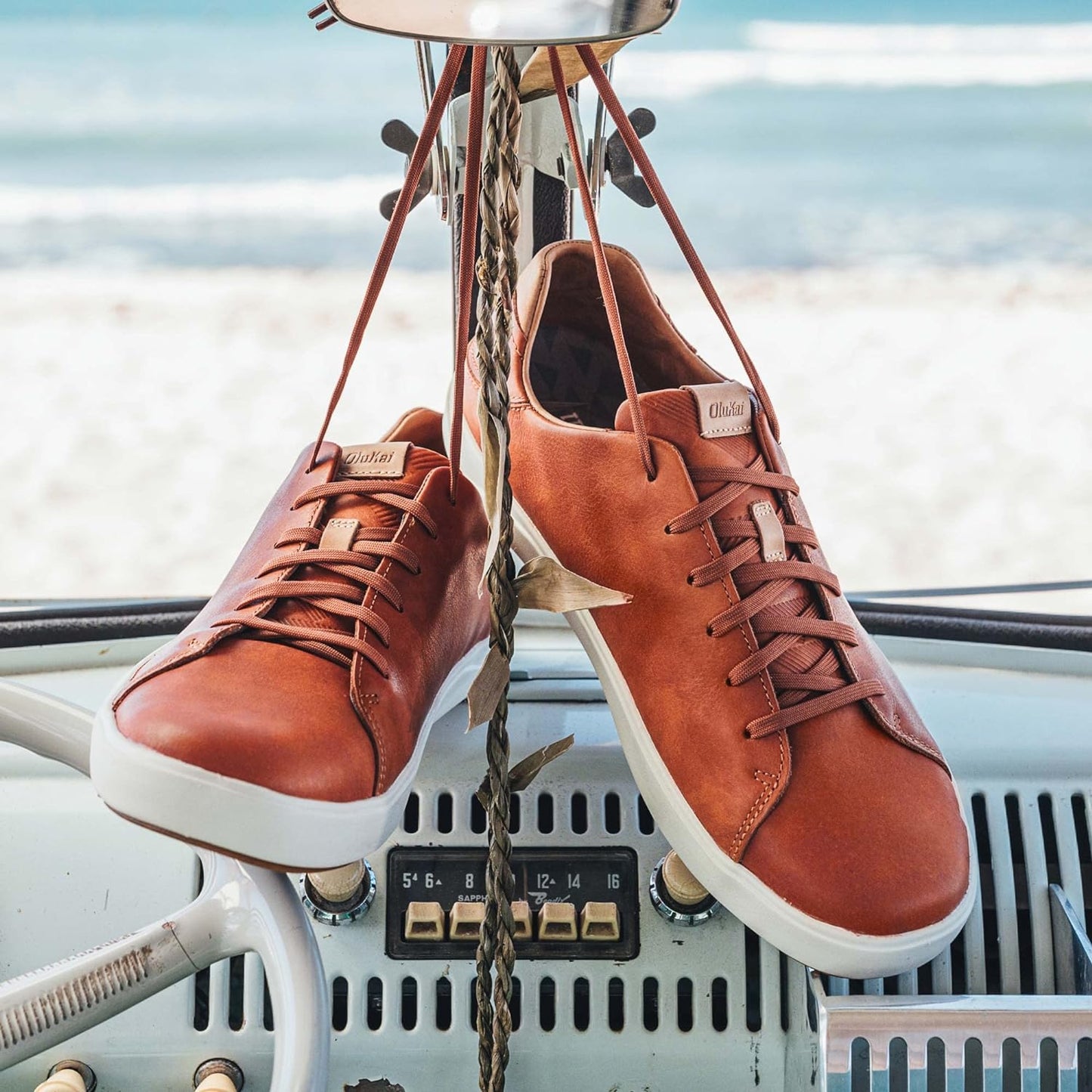OLUKAI Lae'ahi Li 'ILI Men's Leather Sneakers, Supple Full-Grain Leather Shoes, Drop-in Heel & All Weather Rubber Soles